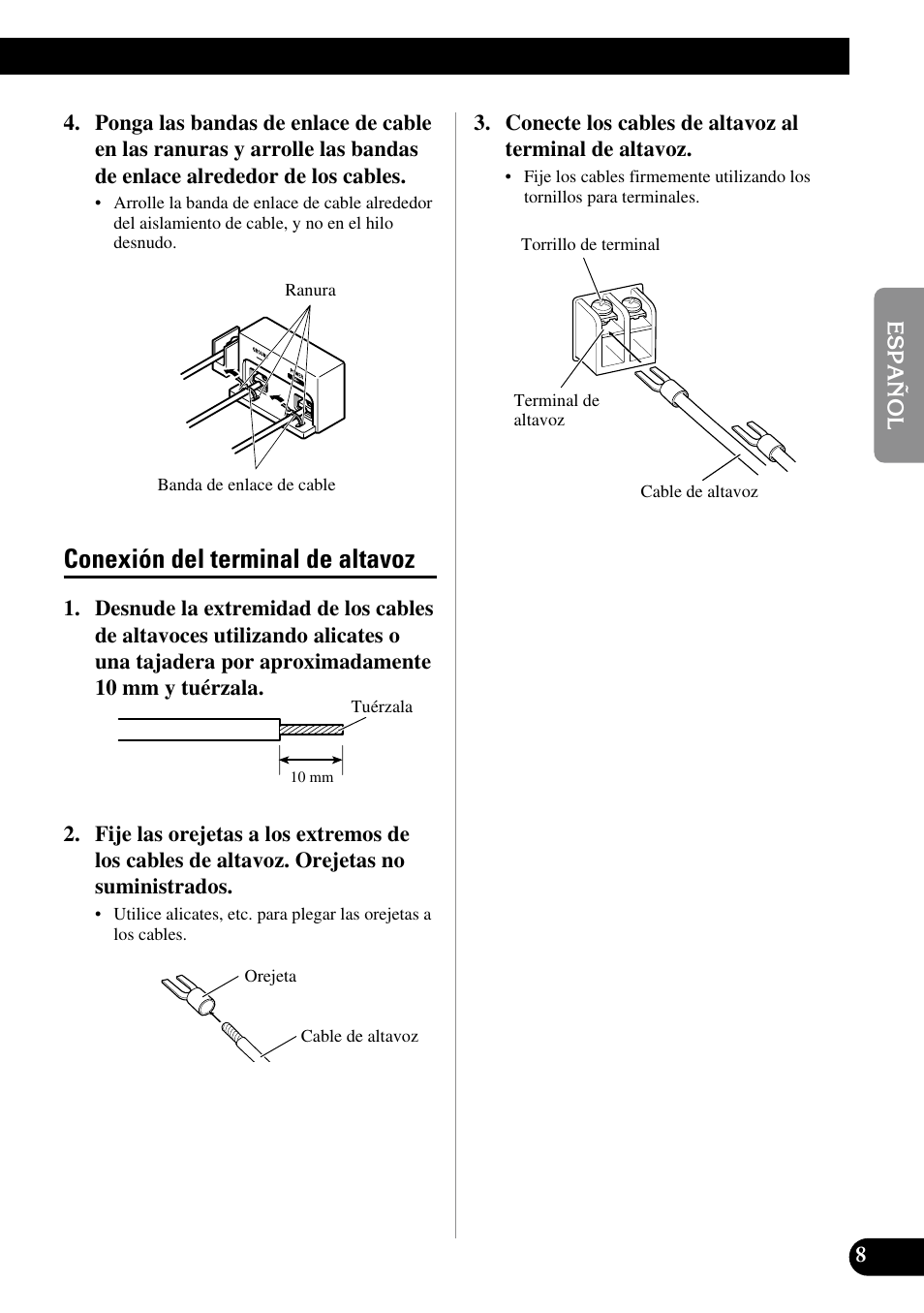Conexión del terminal de altavoz, A title (english) | Pioneer PRS-D3000SPL User Manual | Page 23 / 86