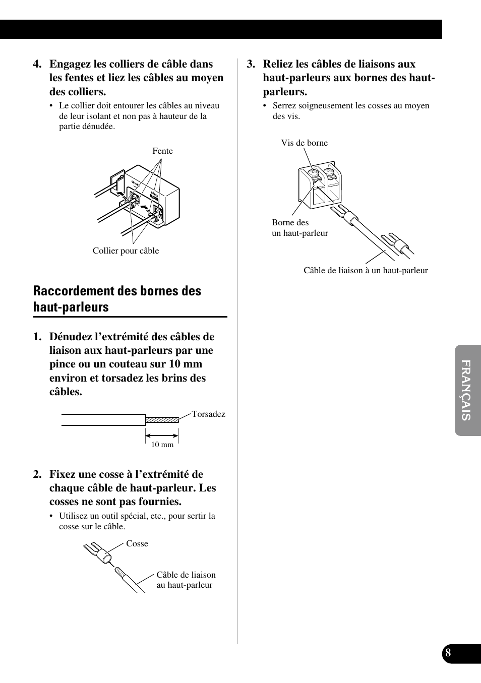 Raccordement des bornes des haut-parleurs | Pioneer PRS-D3000SPL User Manual | Page 51 / 86