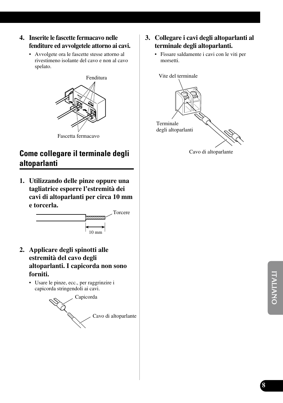 Come collegare il terminale degli, Altoparlanti, Come collegare il terminale degli altoparlanti | Pioneer PRS-D3000SPL User Manual | Page 65 / 86