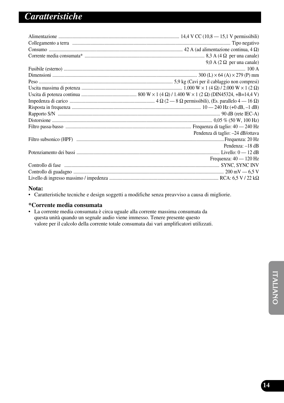 Caratteristiche | Pioneer PRS-D3000SPL User Manual | Page 71 / 86