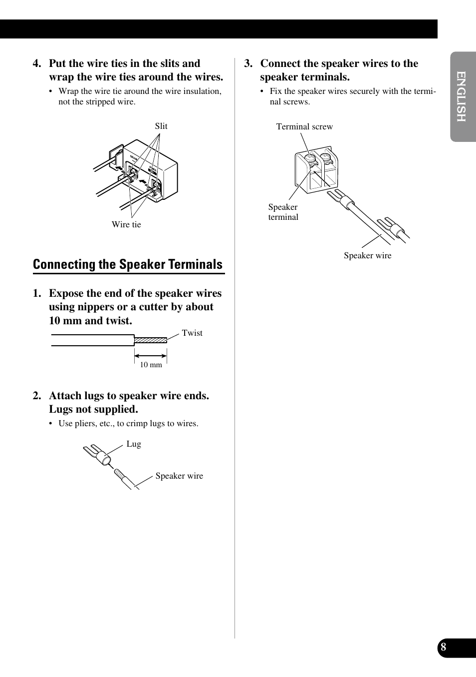 Connecting the speaker terminals | Pioneer PRS-D3000SPL User Manual | Page 9 / 86