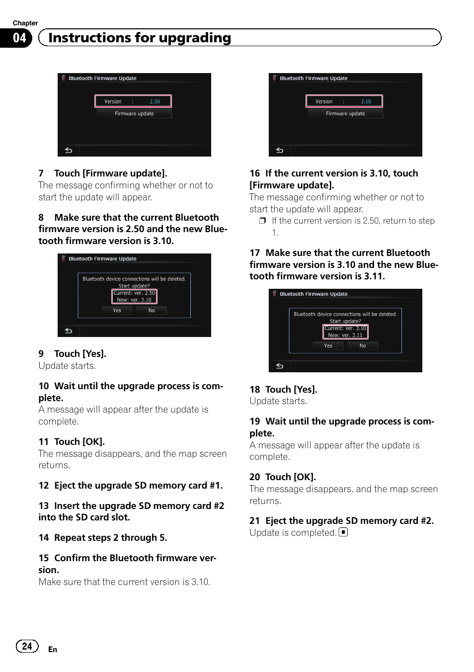04 instructions for upgrading | Pioneer CNSD-110FM User Manual | Page 24 / 32
