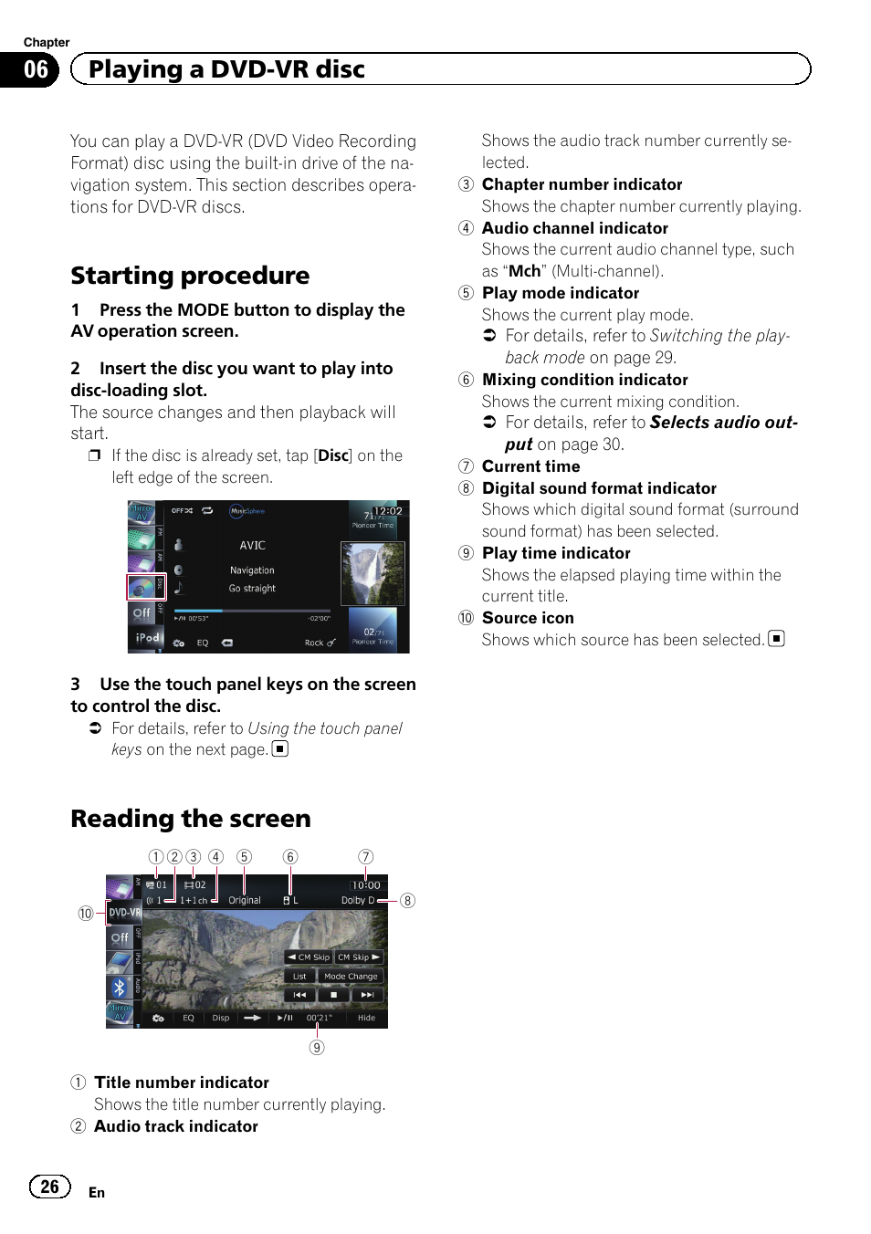 Playing a dvd-vr disc starting procedure, Reading the screen, Starting procedure | 06 playing a dvd-vr disc | Pioneer CNSD-110FM User Manual | Page 26 / 32