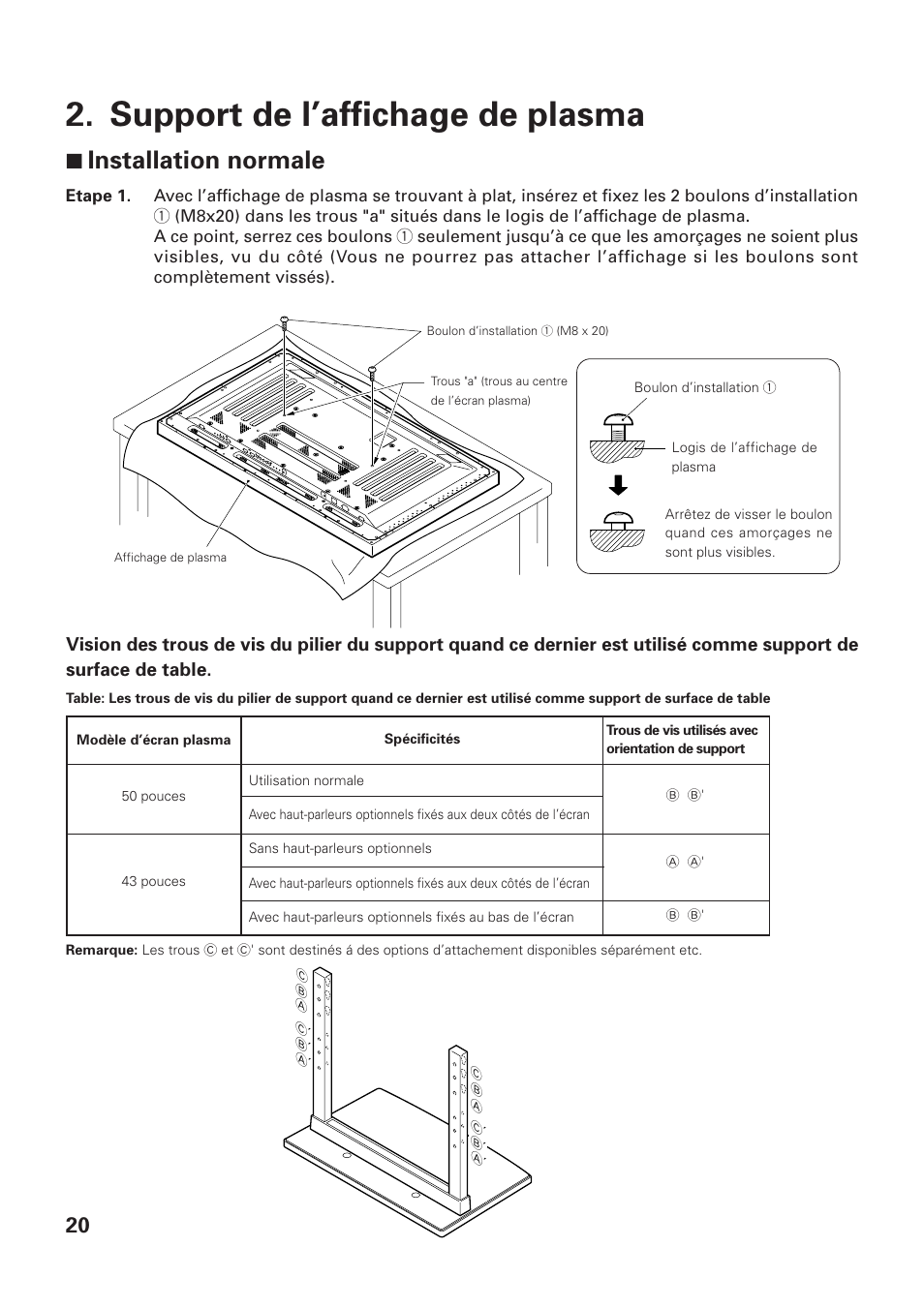 Support de l’affichage de plasma, 7 installation normale | Pioneer PDK-TS01-L User Manual | Page 20 / 76