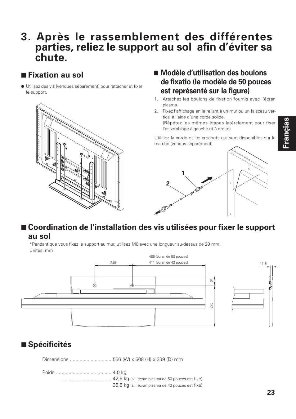 Françias, 7 fixation au sol, 7 spécificités | Pioneer PDK-TS01-L User Manual | Page 23 / 76
