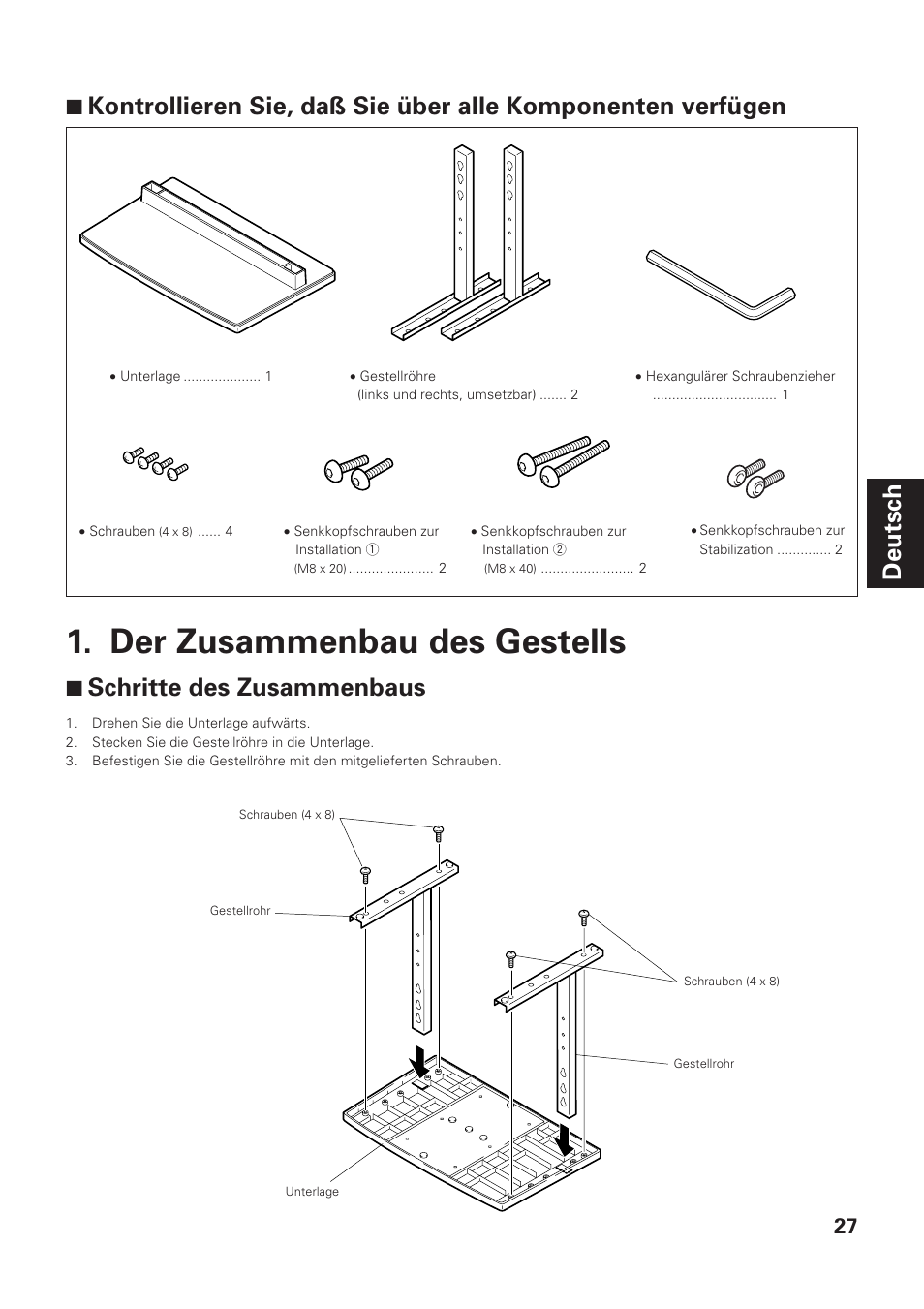 Der zusammenbau des gestells, 7 schritte des zusammenbaus | Pioneer PDK-TS01-L User Manual | Page 27 / 76