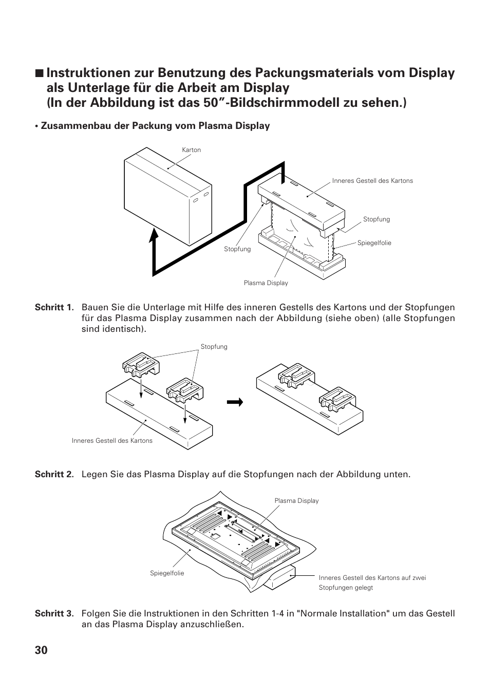 Zusammenbau der packung vom plasma display | Pioneer PDK-TS01-L User Manual | Page 30 / 76