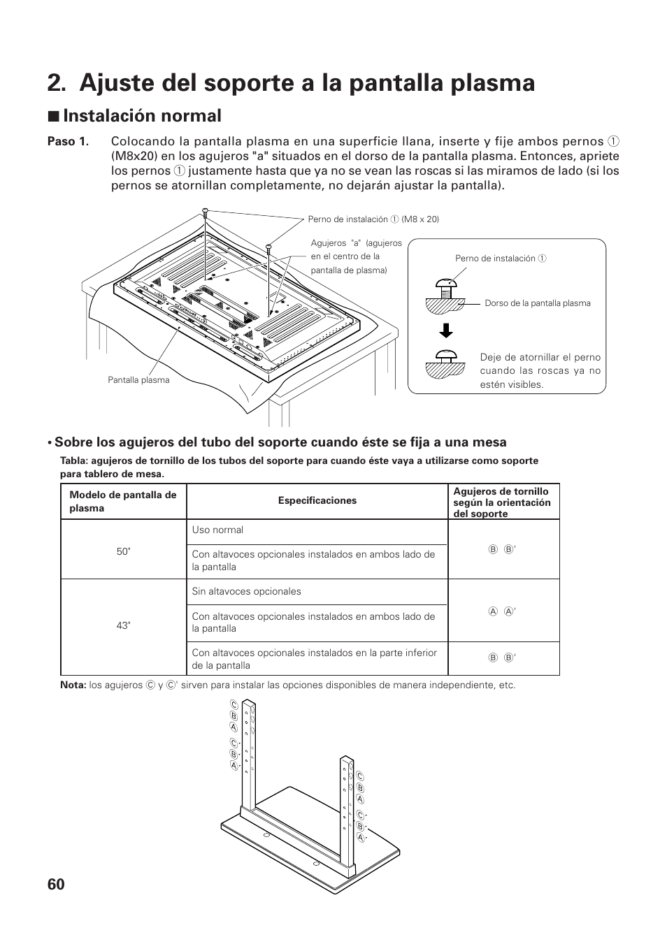 Ajuste del soporte a la pantalla plasma, 7 instalación normal | Pioneer PDK-TS01-L User Manual | Page 60 / 76