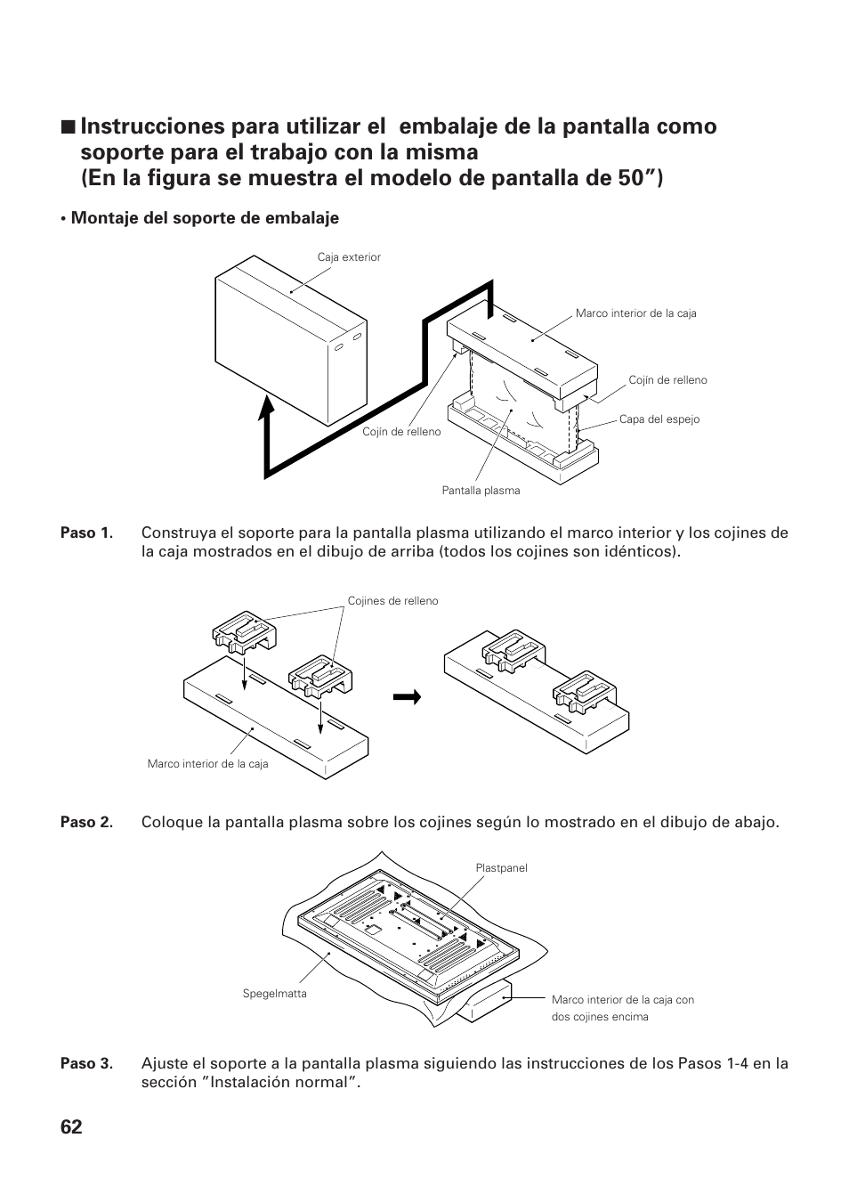 Montaje del soporte de embalaje | Pioneer PDK-TS01-L User Manual | Page 62 / 76