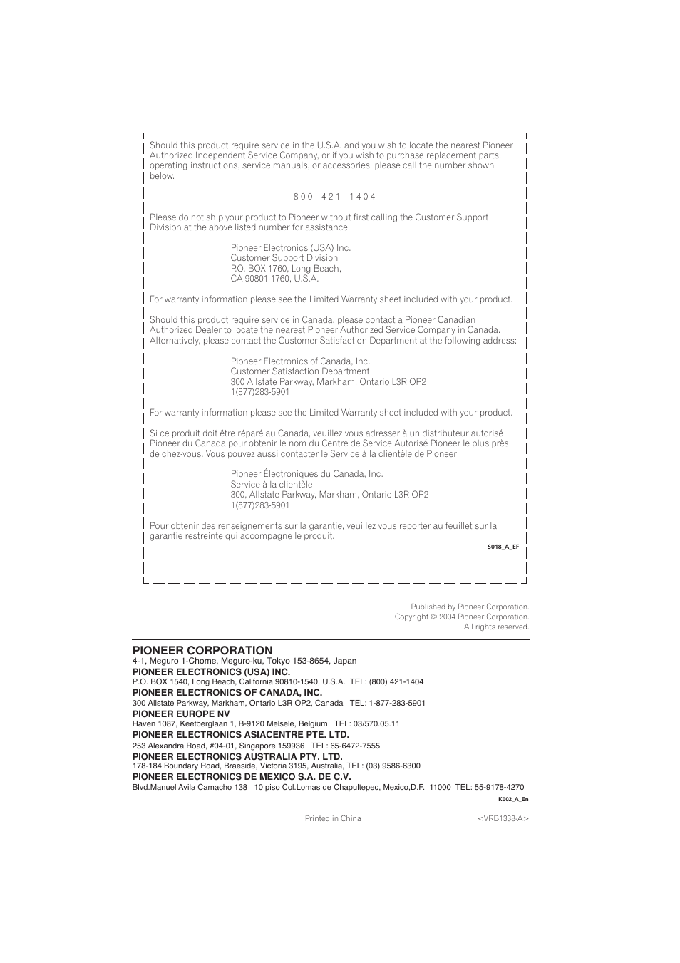 Pioneer corporation | Pioneer DVR-520H User Manual | Page 121 / 126