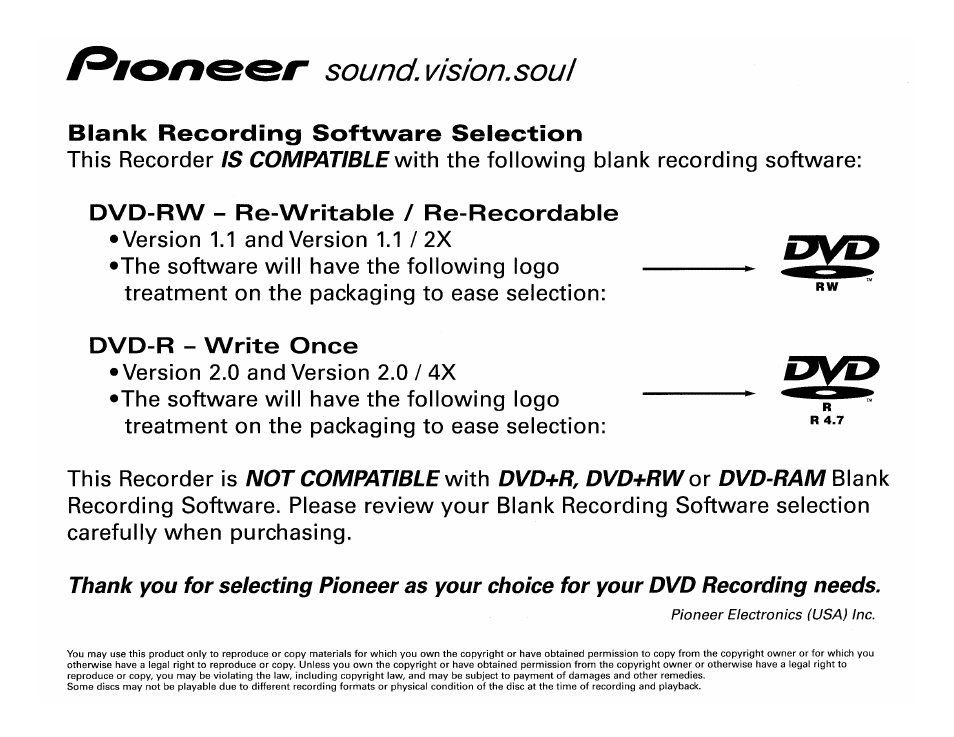 Disc compatibility note | Pioneer DVR-520H User Manual | Page 122 / 126