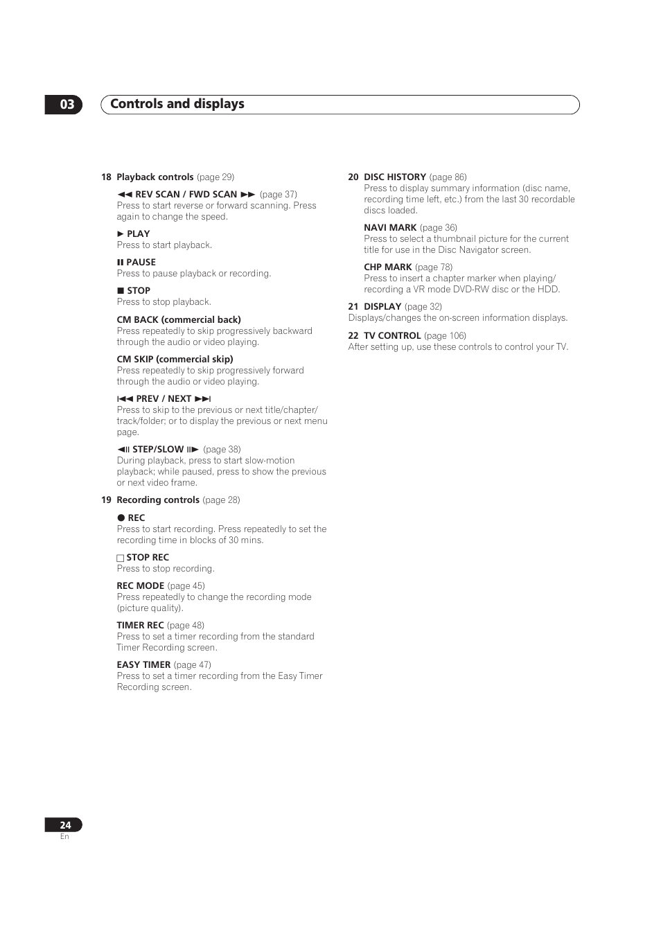 Controls and displays 03 | Pioneer DVR-520H User Manual | Page 24 / 126