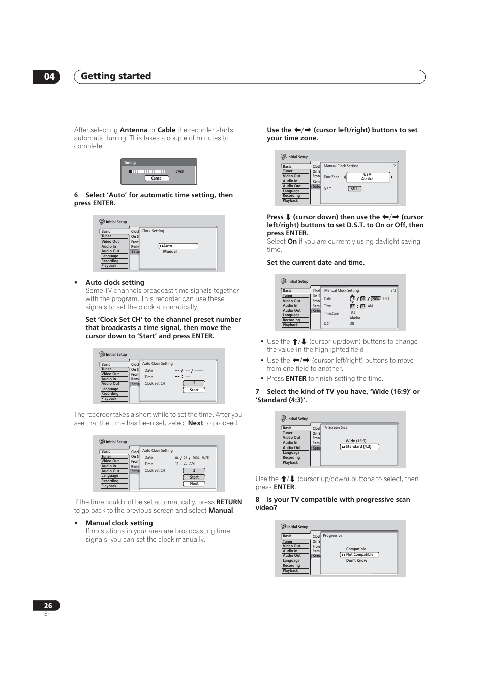 Manual clock set, Getting started 04 | Pioneer DVR-520H User Manual | Page 26 / 126