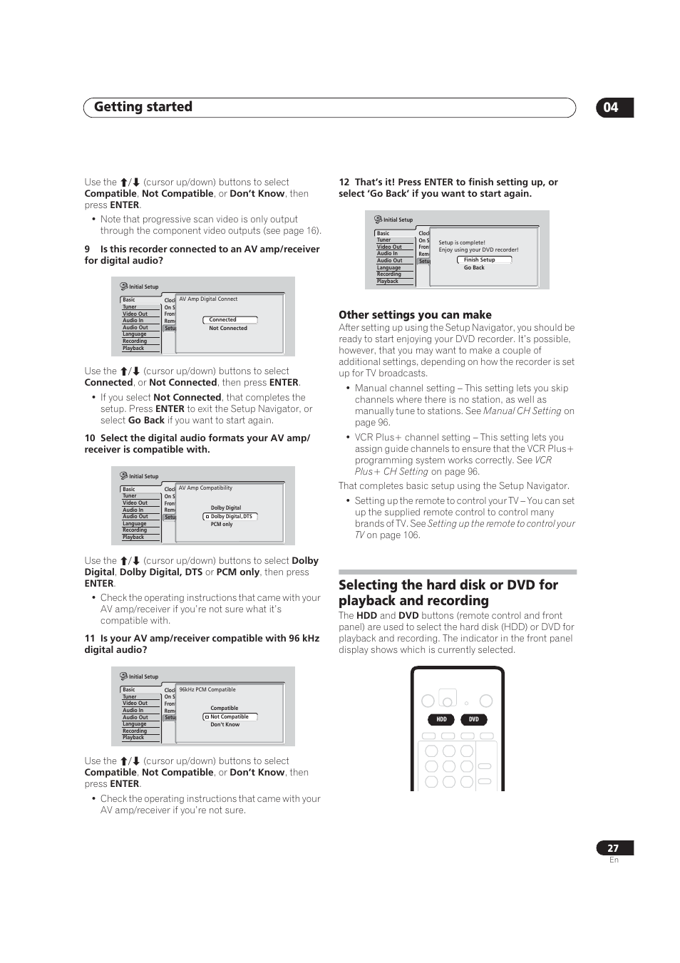 Getting started 04, Other settings you can make | Pioneer DVR-520H User Manual | Page 27 / 126