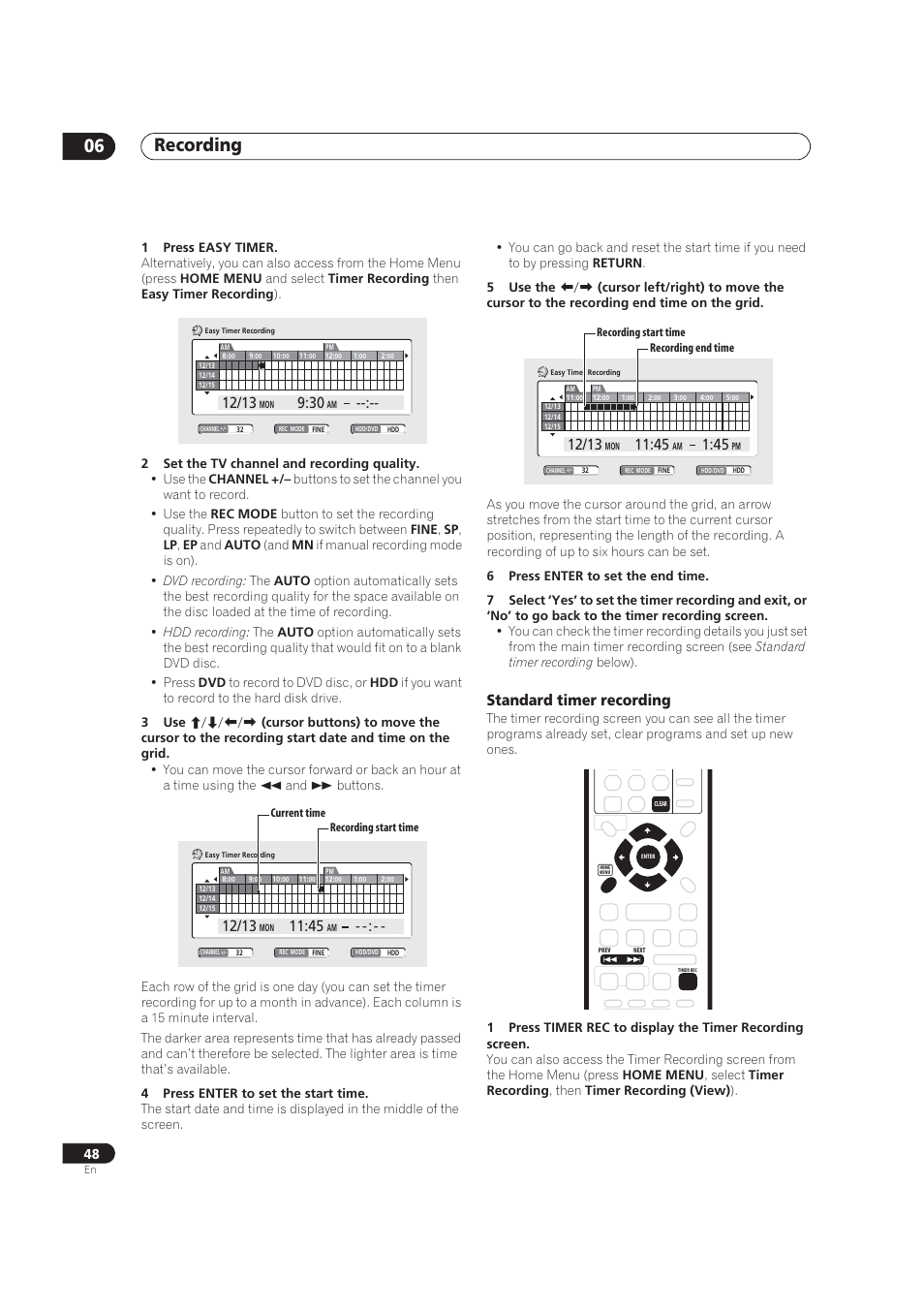 Recording 06, Standard timer recording | Pioneer DVR-520H User Manual | Page 48 / 126