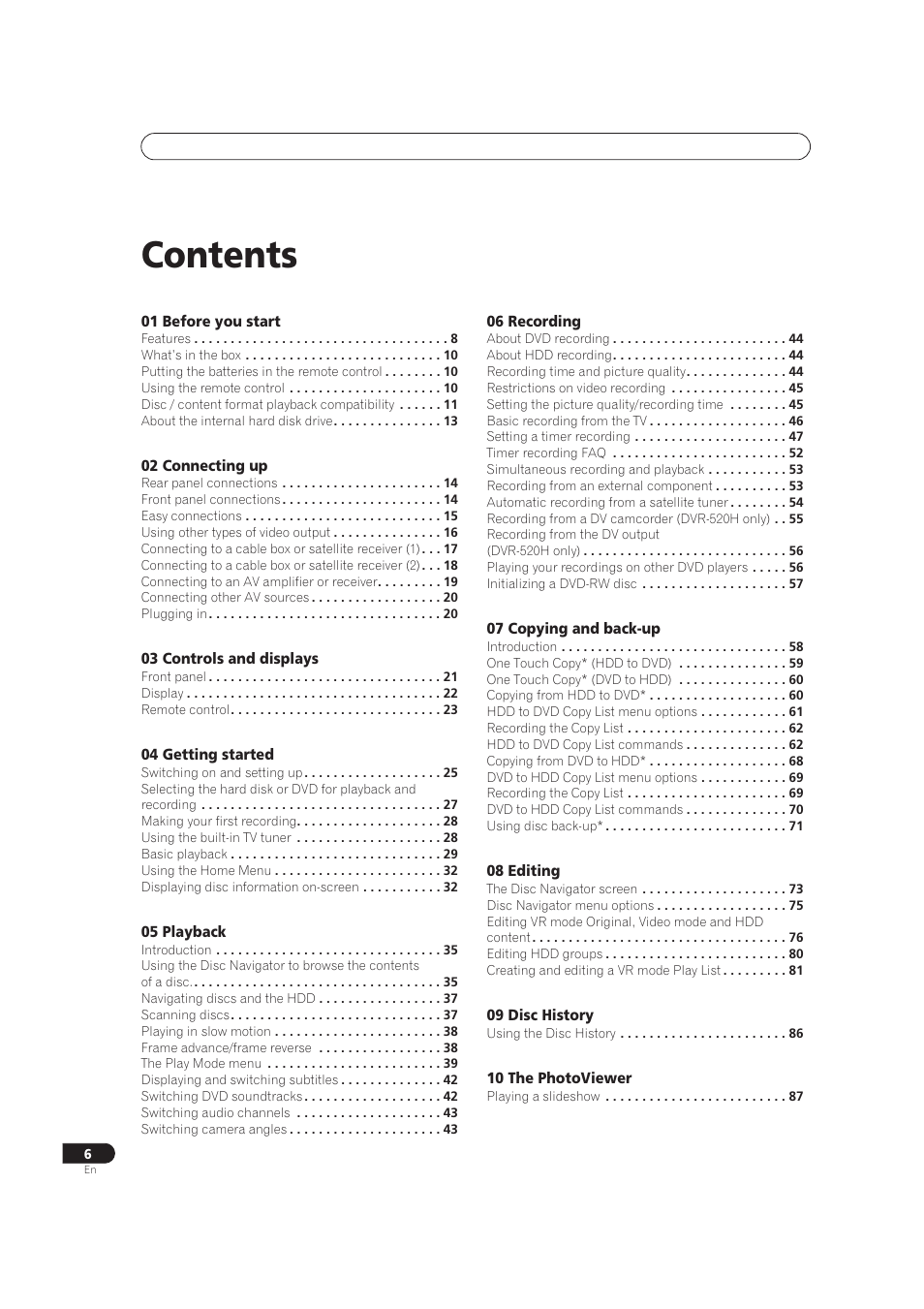 Pioneer DVR-520H User Manual | Page 6 / 126