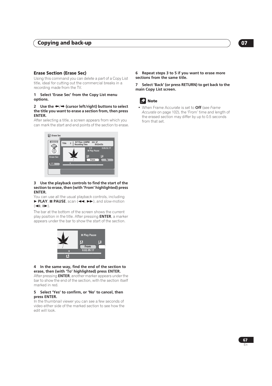 Copying and back-up 07 | Pioneer DVR-520H User Manual | Page 67 / 126