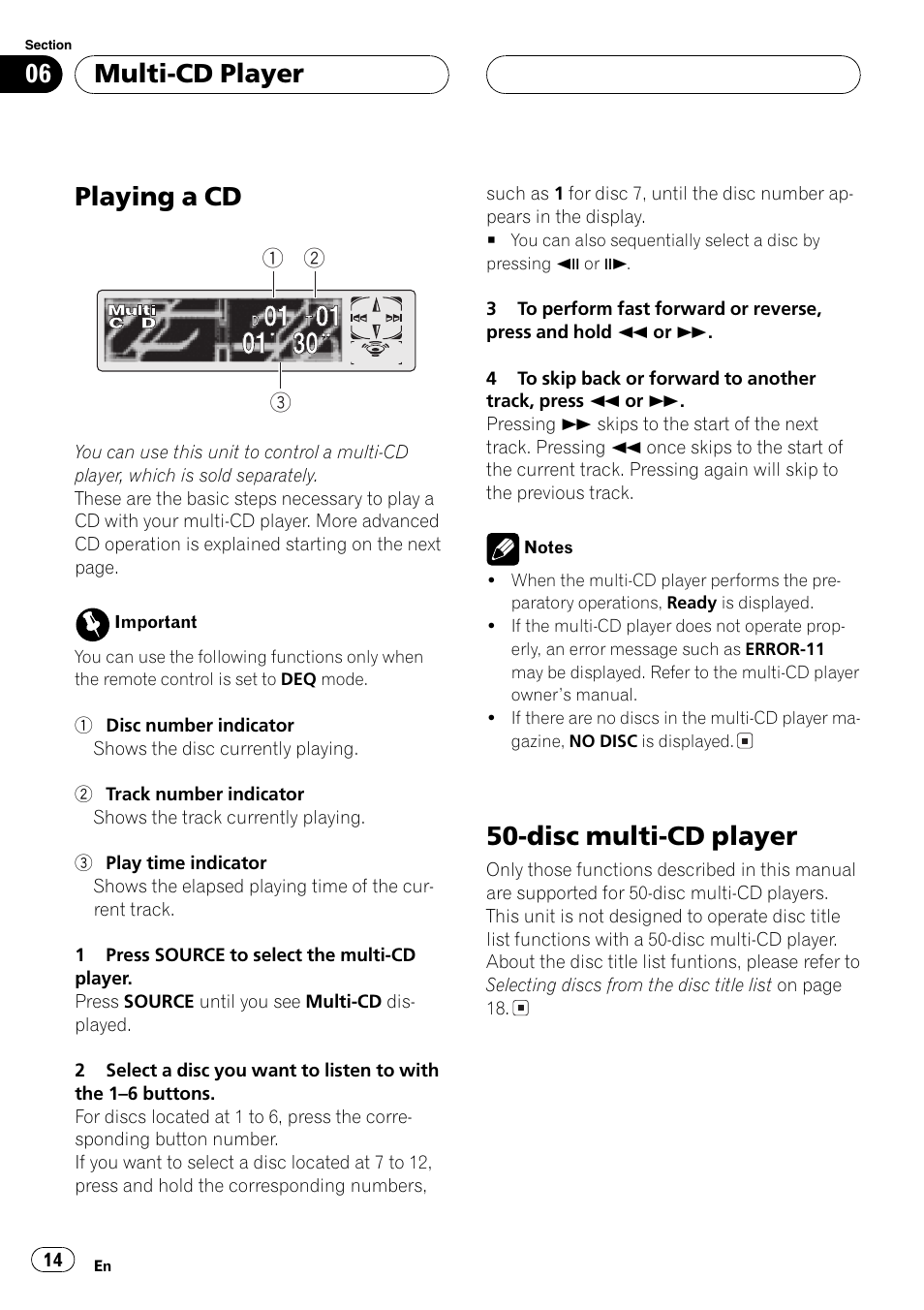 Playing a cd, Disc multi-cd player, Multi-cd player | Pioneer AXM-P7650 User Manual | Page 14 / 42