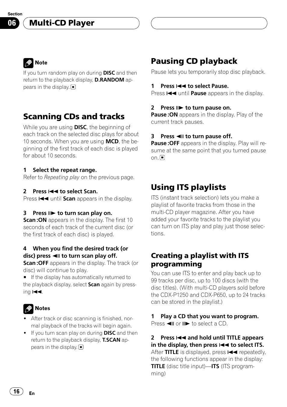 Scanning cds and tracks, Pausing cd playback, Using its playlists | Multi-cd player, Creating a playlist with its programming | Pioneer AXM-P7650 User Manual | Page 16 / 42