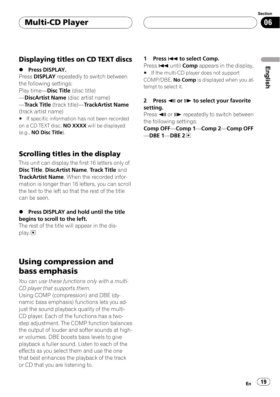 Using compression and bass emphasis 19, Using compression and bass emphasis, Multi-cd player | Pioneer AXM-P7650 User Manual | Page 19 / 42