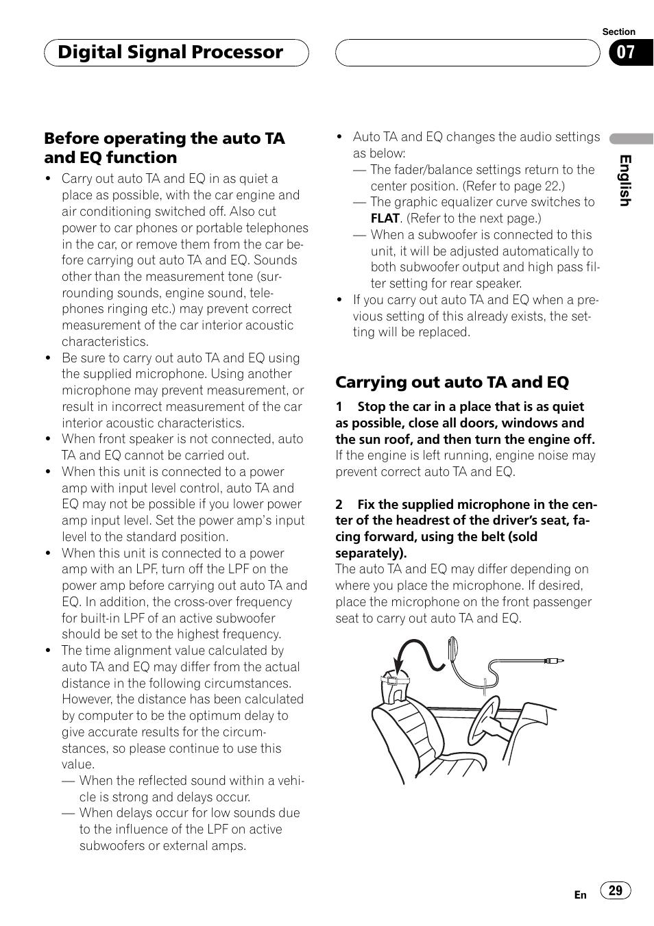 Digital signal processor, Before operating the auto ta and eq function, Carrying out auto ta and eq | Pioneer AXM-P7650 User Manual | Page 29 / 42