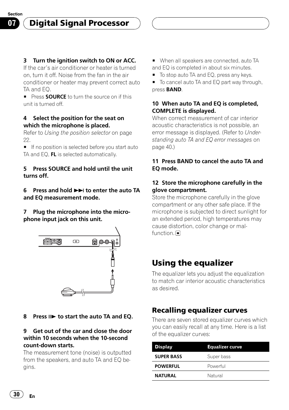 Using the equalizer 30, Using the equalizer, Digital signal processor | Recalling equalizer curves | Pioneer AXM-P7650 User Manual | Page 30 / 42