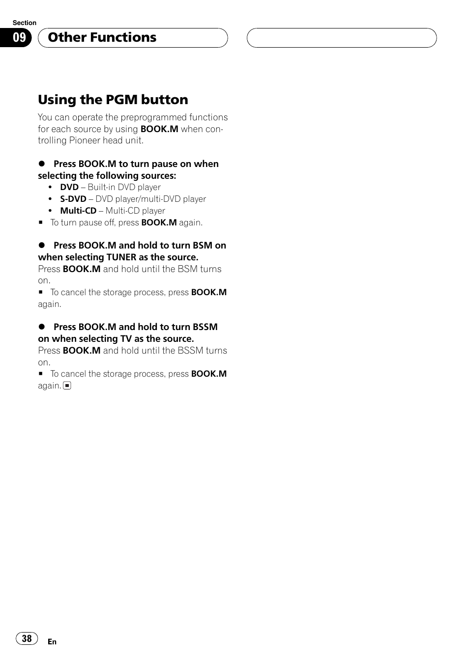 Using the pgm button 38, Using the pgm button, Other functions | Pioneer AXM-P7650 User Manual | Page 38 / 42