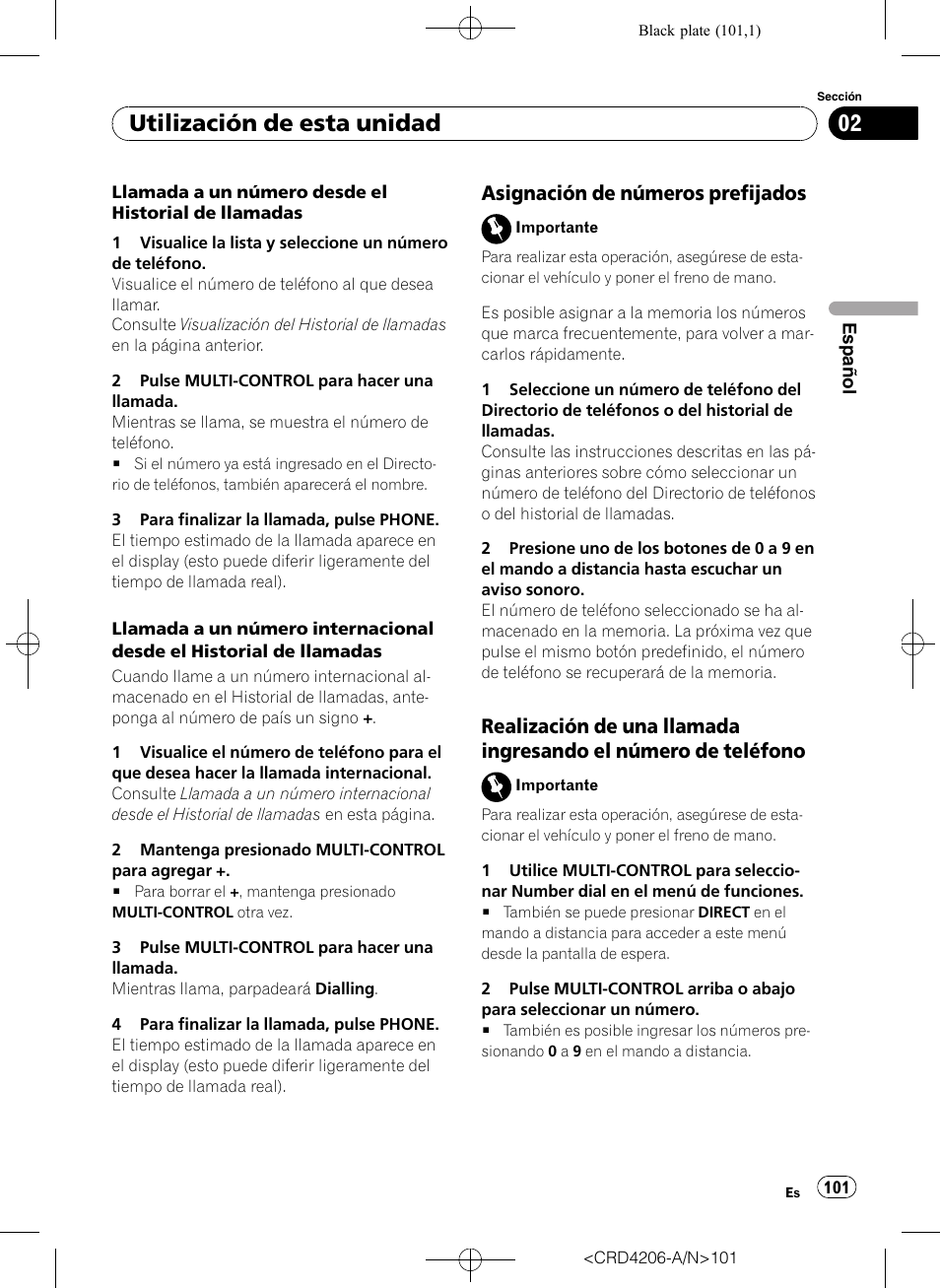 Asignación de números, Prefijados, Realización de una llamada ingresando | El número de teléfono, Utilización de esta unidad, Asignación de números prefijados | Pioneer Super Tuner III D DEH-P8950BT User Manual | Page 101 / 204