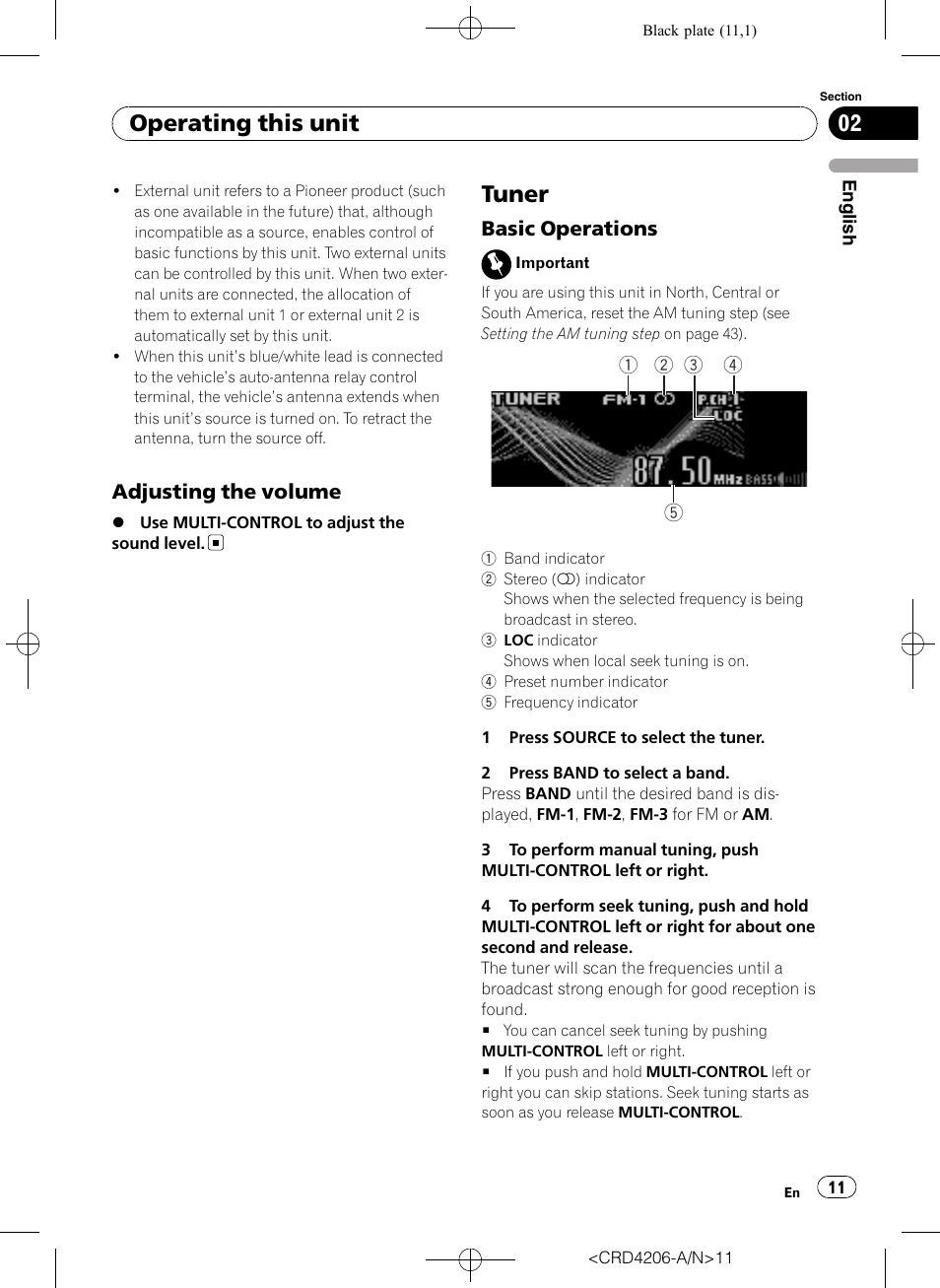 Adjusting the volume 11, Tuner, Basic operations 11 | Operating this unit, Adjusting the volume, Basic operations | Pioneer Super Tuner III D DEH-P8950BT User Manual | Page 11 / 204