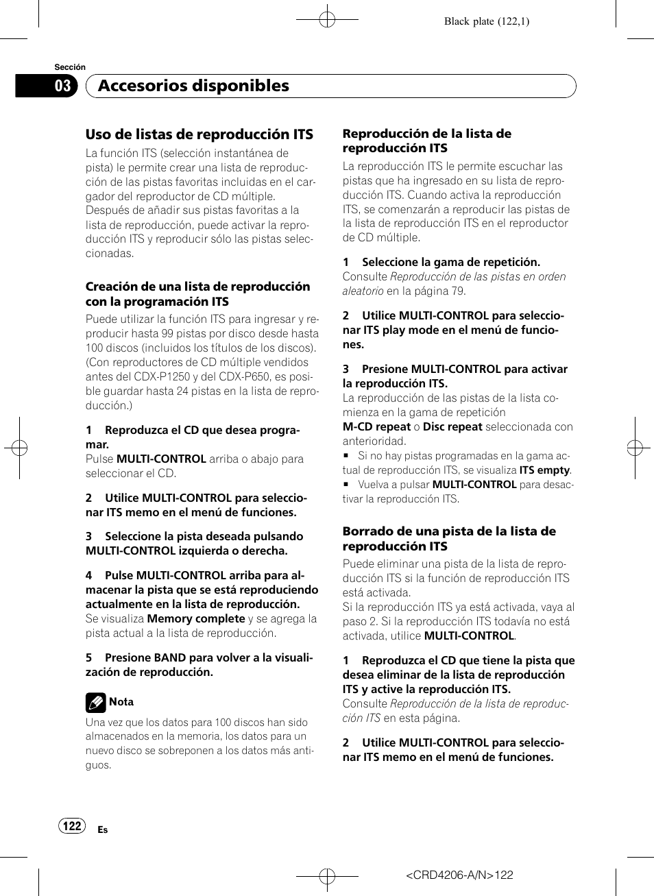 Uso de listas de reproducción its 122, Accesorios disponibles, Uso de listas de reproducción its | Pioneer Super Tuner III D DEH-P8950BT User Manual | Page 122 / 204