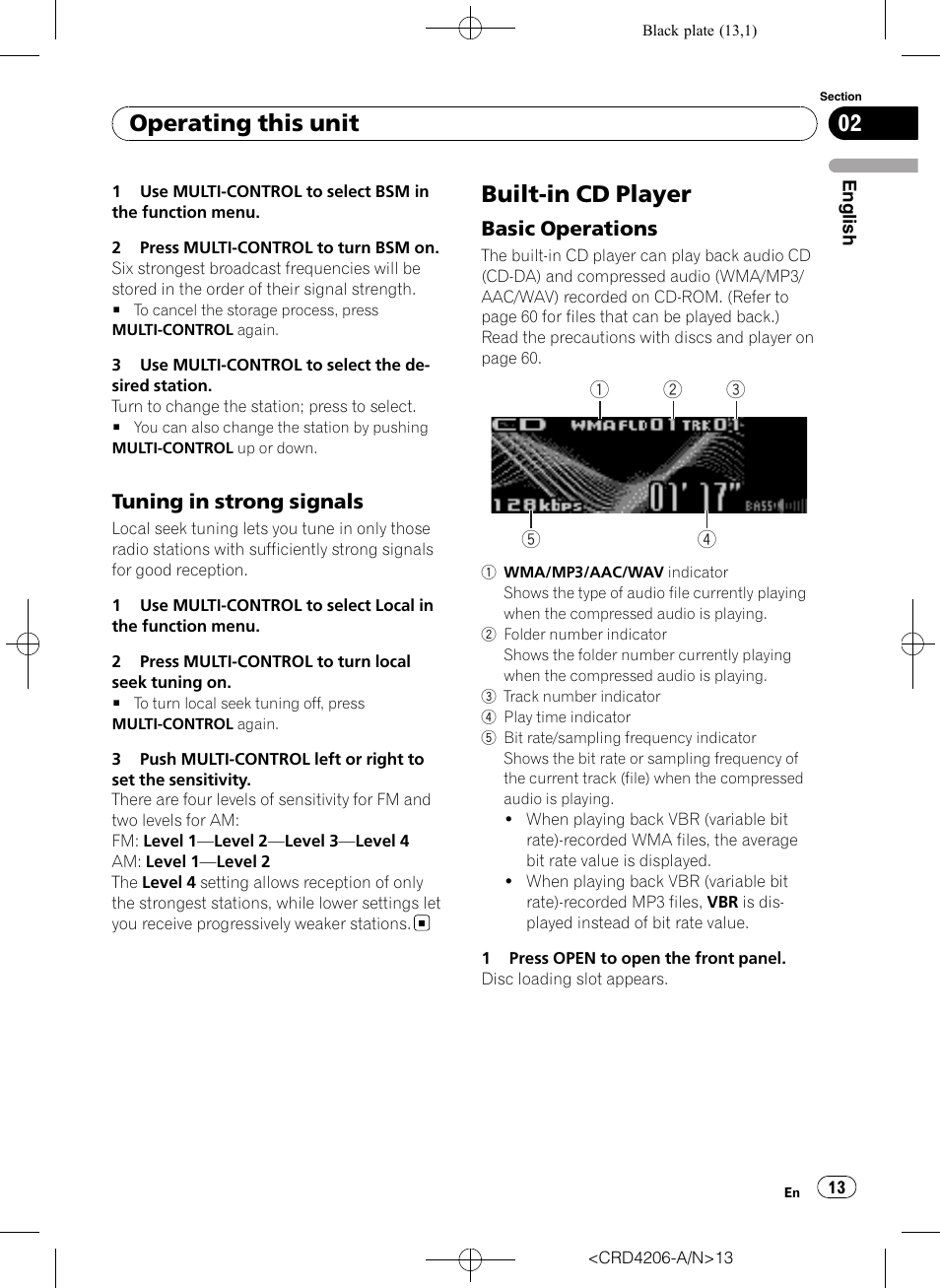 Tuning in strong signals 13, Built-in cd player, Basic operations 13 | Operating this unit, Tuning in strong signals, Basic operations | Pioneer Super Tuner III D DEH-P8950BT User Manual | Page 13 / 204