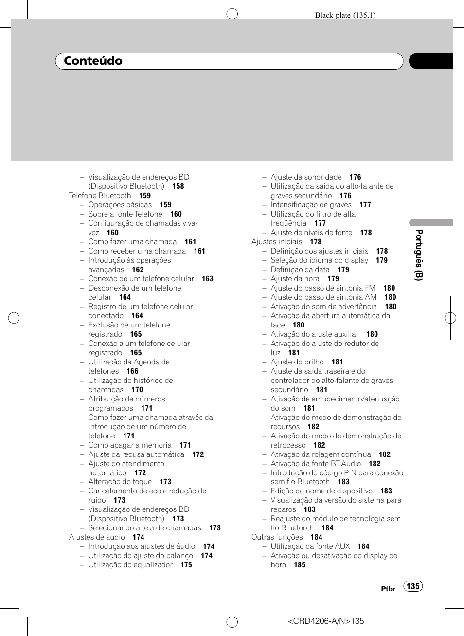 Conteúdo | Pioneer Super Tuner III D DEH-P8950BT User Manual | Page 135 / 204