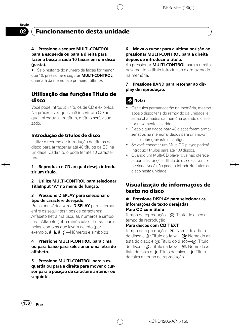 Utilização das funções título de, Disco, Visualização de informações de texto | No disco, Funcionamento desta unidade, Utilização das funções título de disco, Visualização de informações de texto no disco | Pioneer Super Tuner III D DEH-P8950BT User Manual | Page 150 / 204