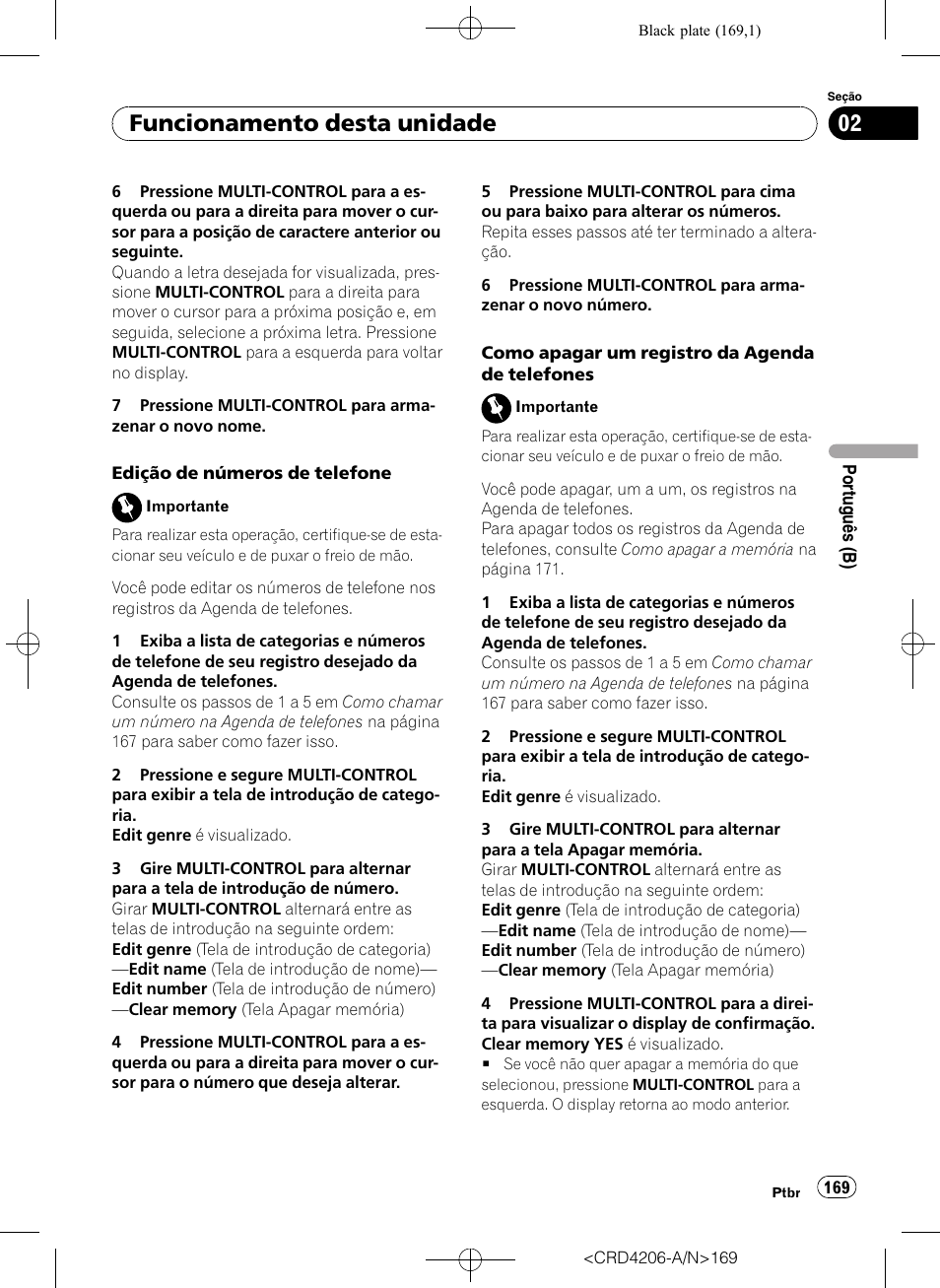 Funcionamento desta unidade | Pioneer Super Tuner III D DEH-P8950BT User Manual | Page 169 / 204