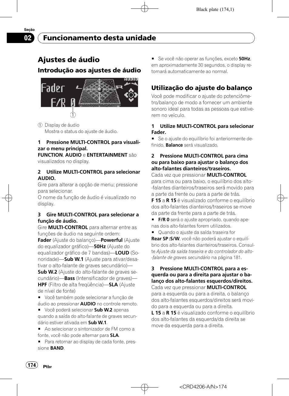Ajustes de áudio, Introdução aos ajustes de áudio 174, Utilização do ajuste do balanço 174 | Funcionamento desta unidade, Introdução aos ajustes de áudio 1 1 1, Utilização do ajuste do balanço | Pioneer Super Tuner III D DEH-P8950BT User Manual | Page 174 / 204