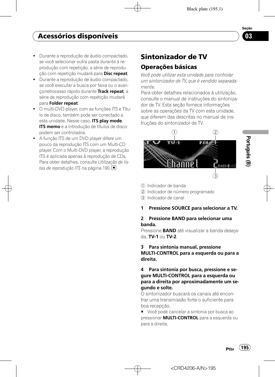 Sintonizador de tv, Operações básicas 195, Acessórios disponíveis | Operações básicas | Pioneer Super Tuner III D DEH-P8950BT User Manual | Page 195 / 204