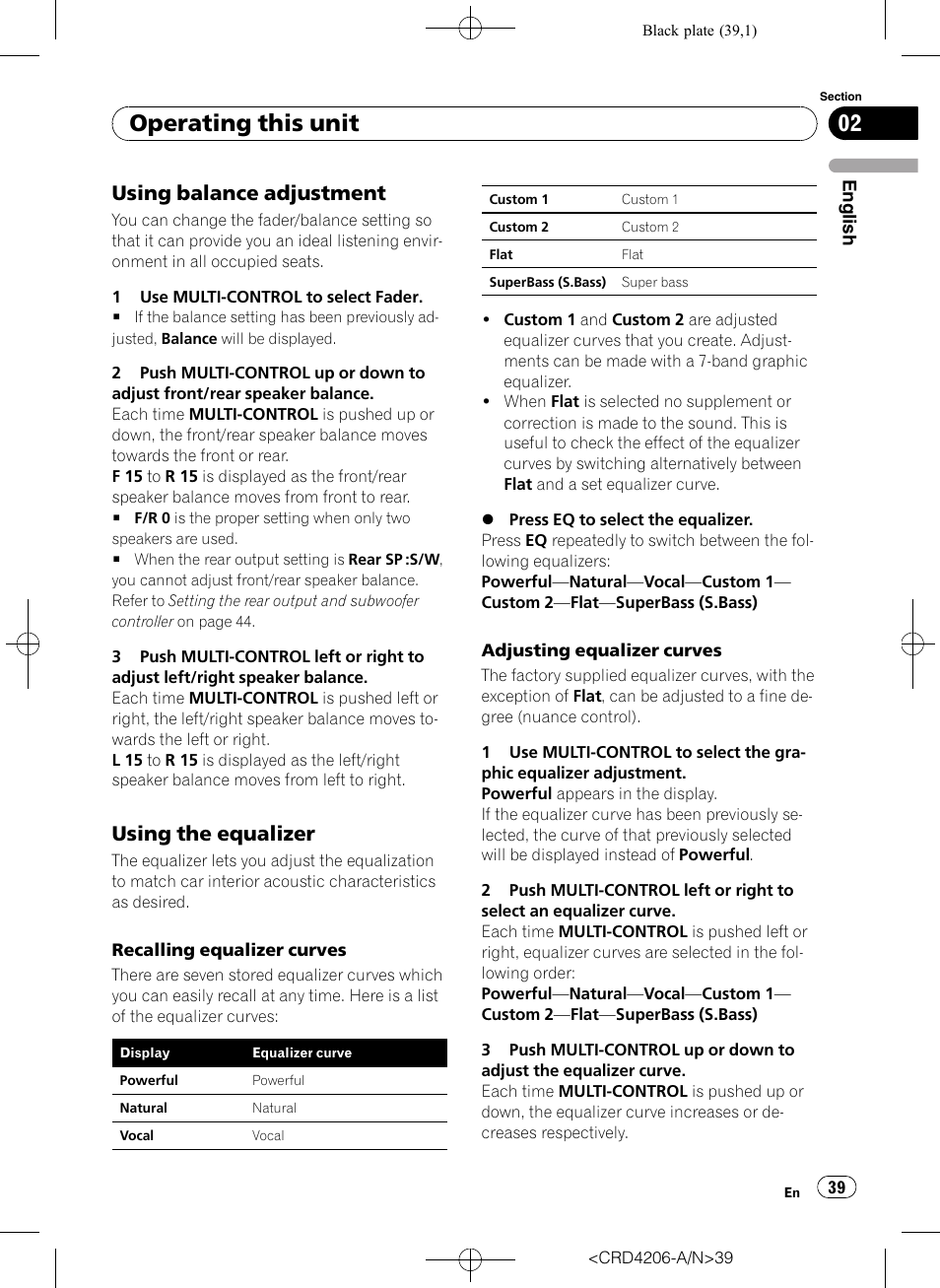 Using balance adjustment 39, Using the equalizer 39, Operating this unit | Using balance adjustment, Using the equalizer | Pioneer Super Tuner III D DEH-P8950BT User Manual | Page 39 / 204