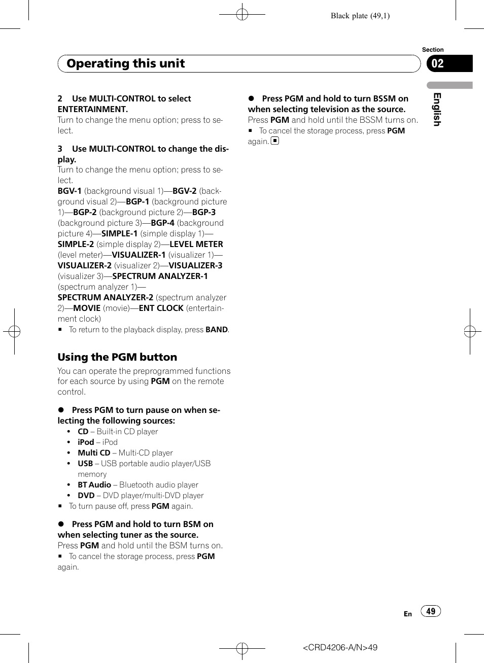 Using the pgm button 49, Operating this unit, Using the pgm button | Pioneer Super Tuner III D DEH-P8950BT User Manual | Page 49 / 204