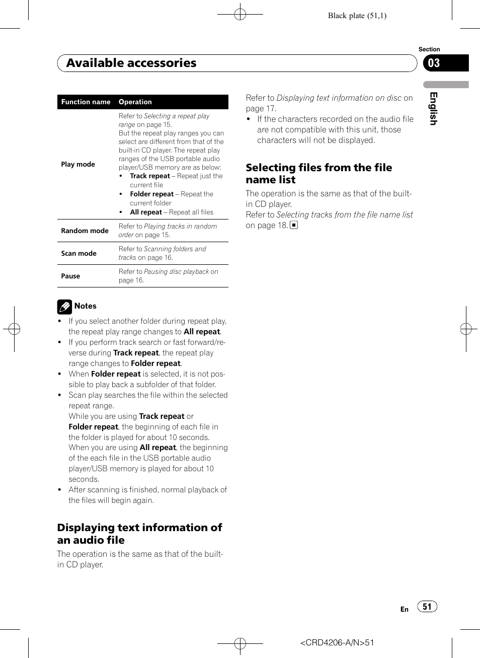 Displaying text information of an audio, File, Selecting files from the file name | List, Available accessories, Displaying text information of an audio file, Selecting files from the file name list | Pioneer Super Tuner III D DEH-P8950BT User Manual | Page 51 / 204