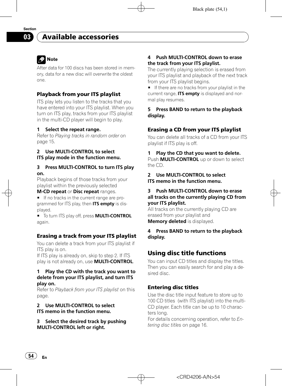 Using disc title functions 54, Available accessories, Using disc title functions | Pioneer Super Tuner III D DEH-P8950BT User Manual | Page 54 / 204