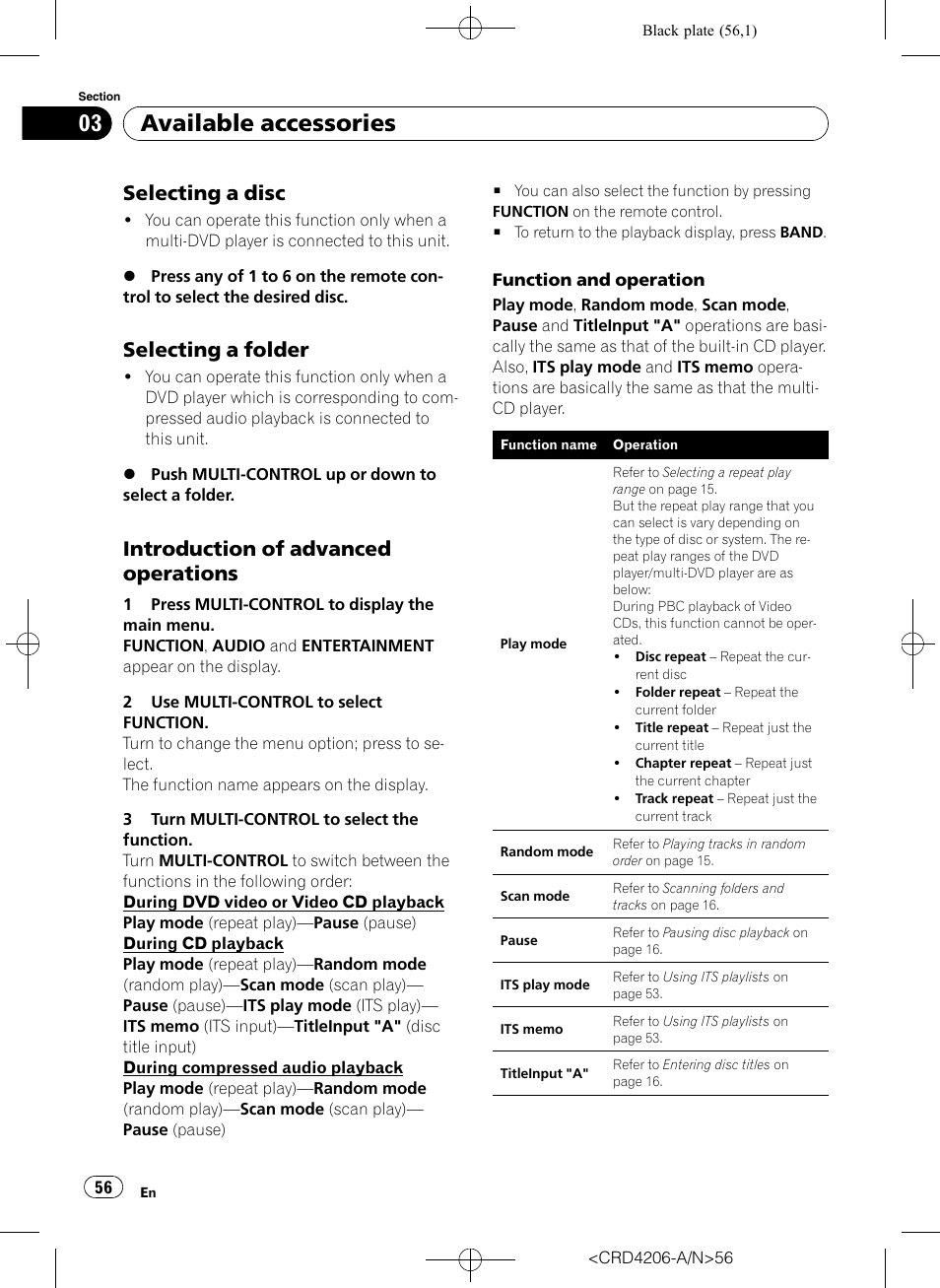 Selecting a disc 56, Selecting a folder 56, Introduction of advanced | Operations, Available accessories, Selecting a disc, Selecting a folder, Introduction of advanced operations | Pioneer Super Tuner III D DEH-P8950BT User Manual | Page 56 / 204
