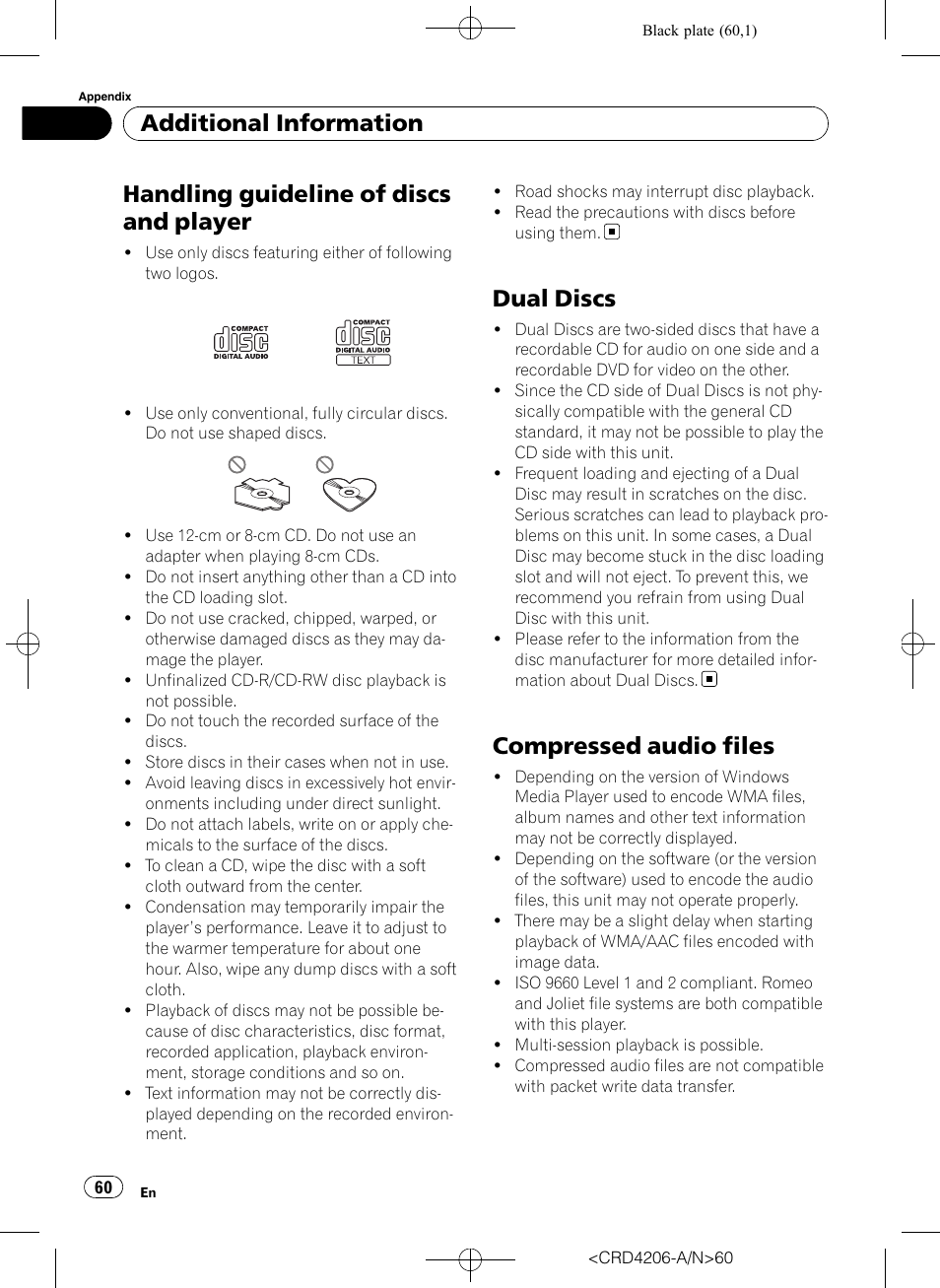 Handling guideline of discs and player, Dual discs, Compressed audio files | Additional information | Pioneer Super Tuner III D DEH-P8950BT User Manual | Page 60 / 204