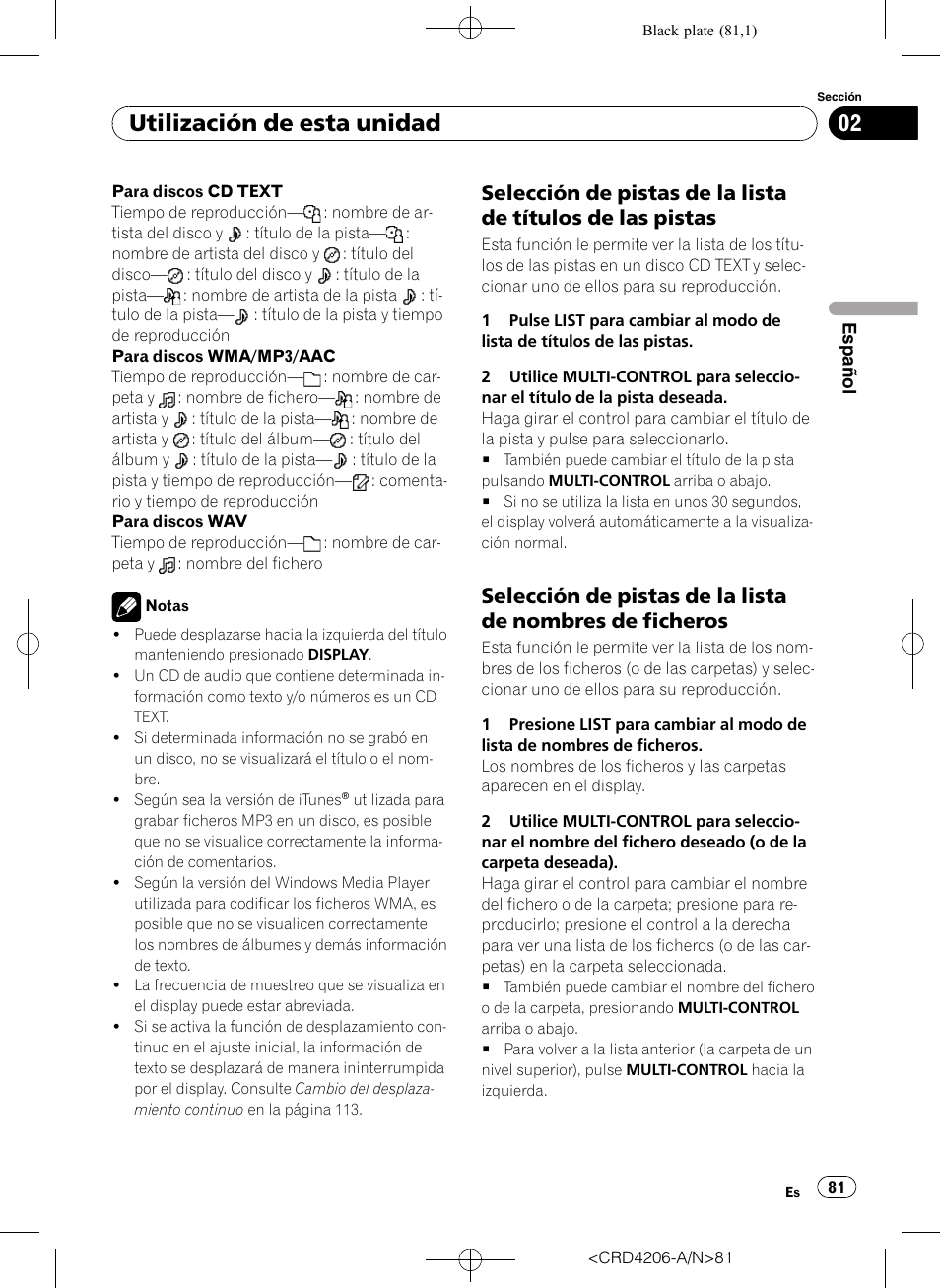 Selección de pistas de la lista de títulos, De las pistas, Selección de pistas de la lista de | Nombres de ficheros, Utilización de esta unidad | Pioneer Super Tuner III D DEH-P8950BT User Manual | Page 81 / 204