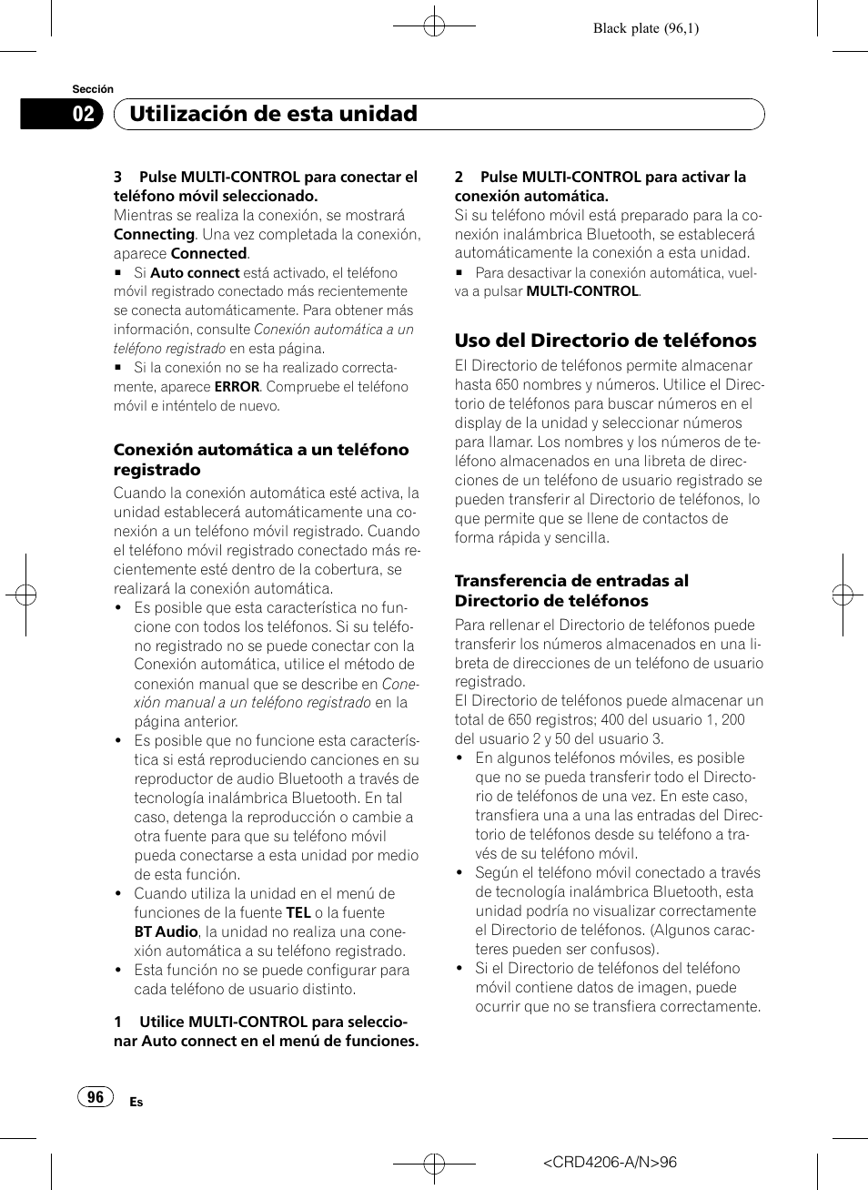 Uso del directorio de teléfonos 96, Utilización de esta unidad, Uso del directorio de teléfonos | Pioneer Super Tuner III D DEH-P8950BT User Manual | Page 96 / 204