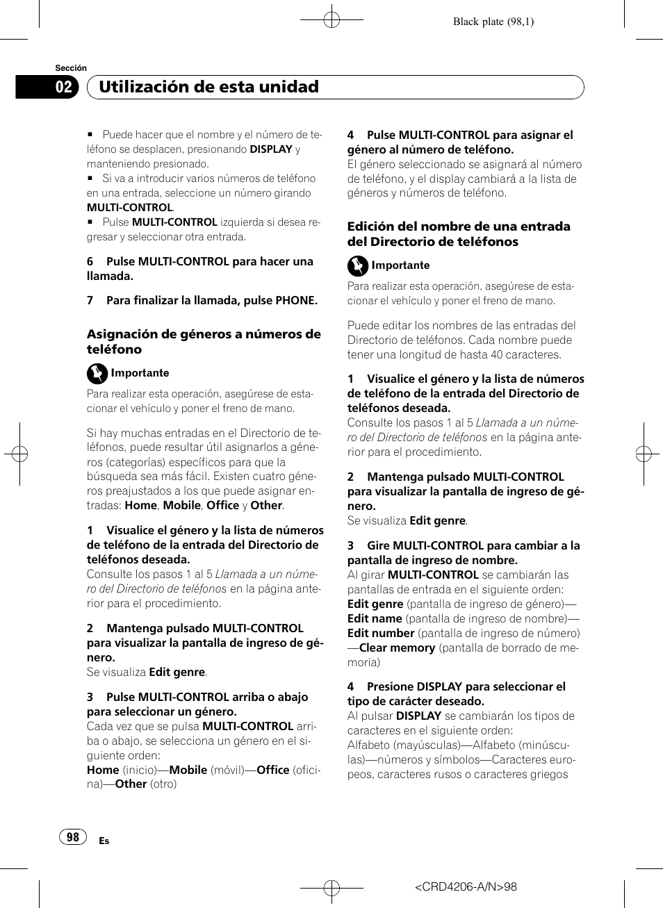 Utilización de esta unidad | Pioneer Super Tuner III D DEH-P8950BT User Manual | Page 98 / 204