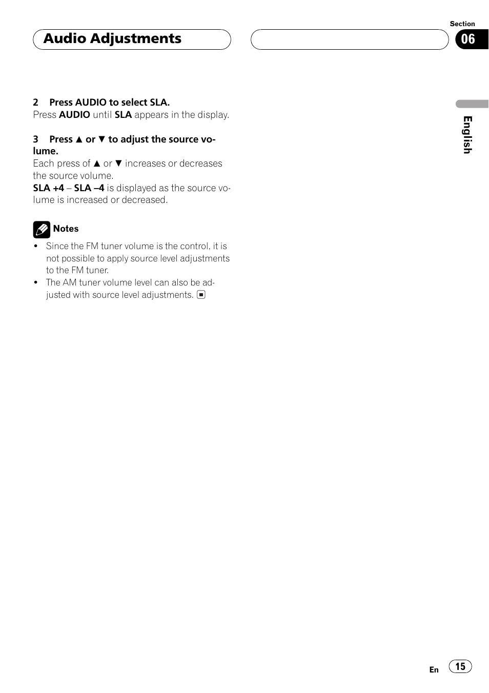 Audio adjustments | Pioneer DEH-15 User Manual | Page 15 / 28