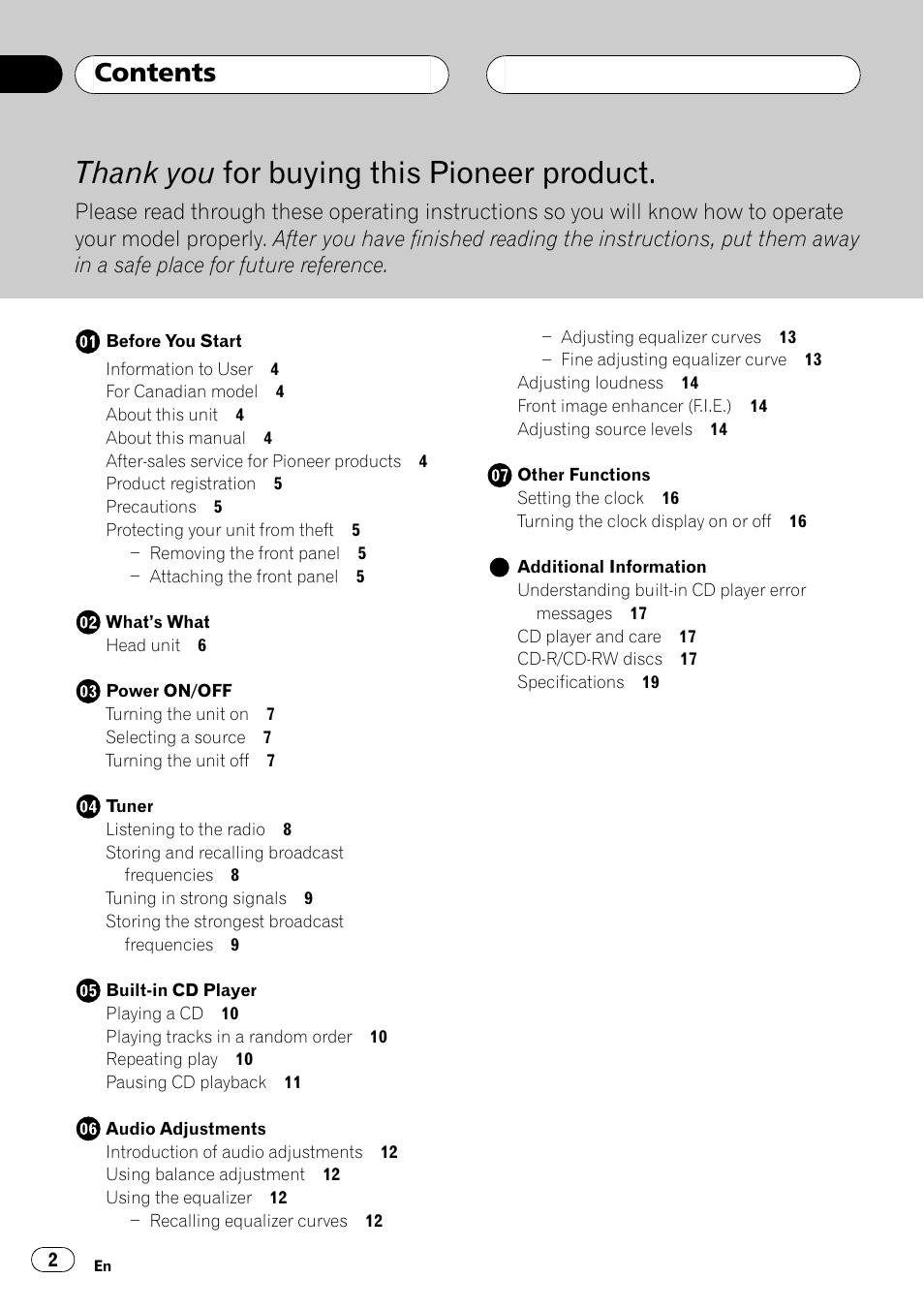 Pioneer DEH-15 User Manual | Page 2 / 28