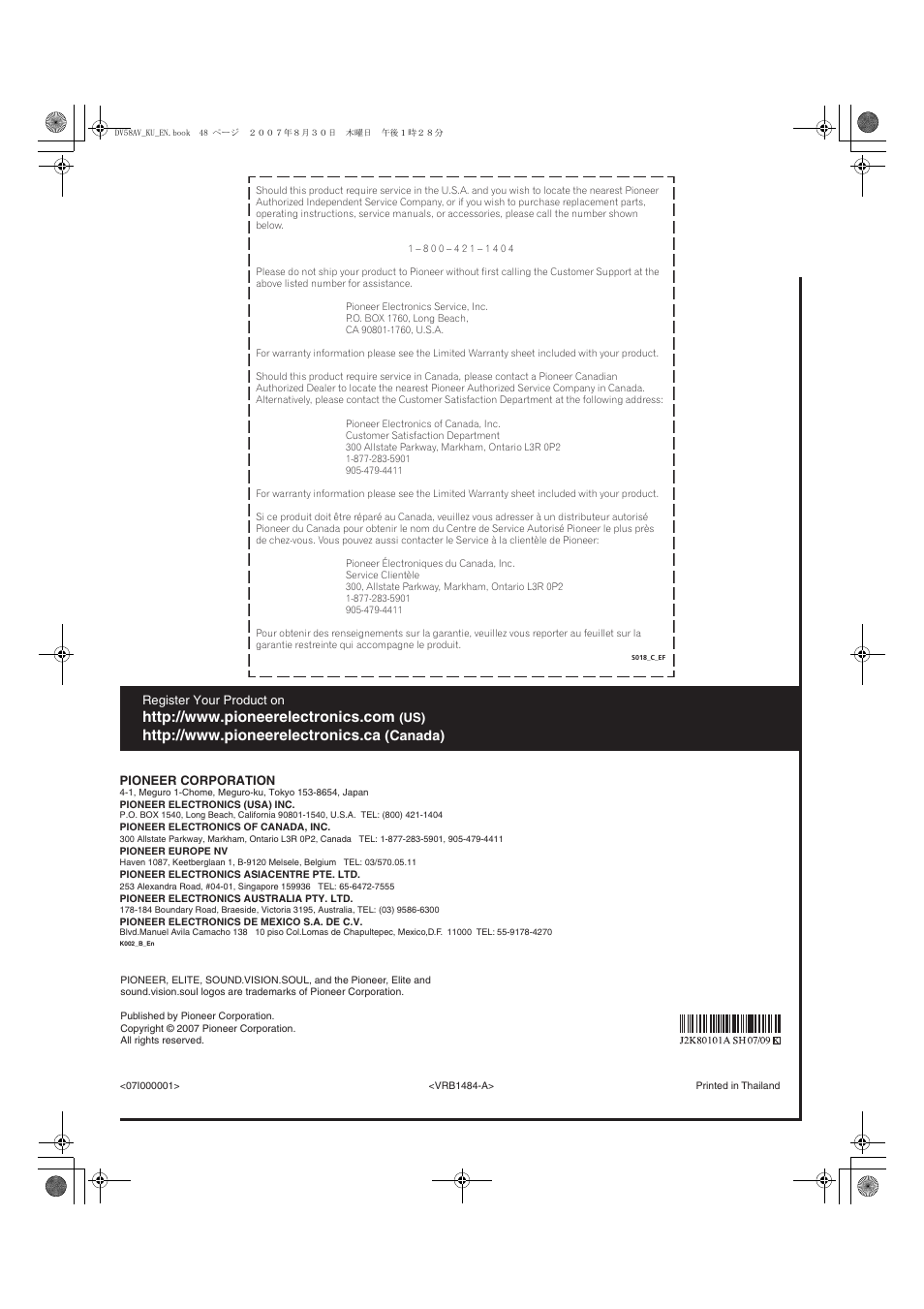 Canada) | Pioneer DV58AV_KU_EN User Manual | Page 48 / 48