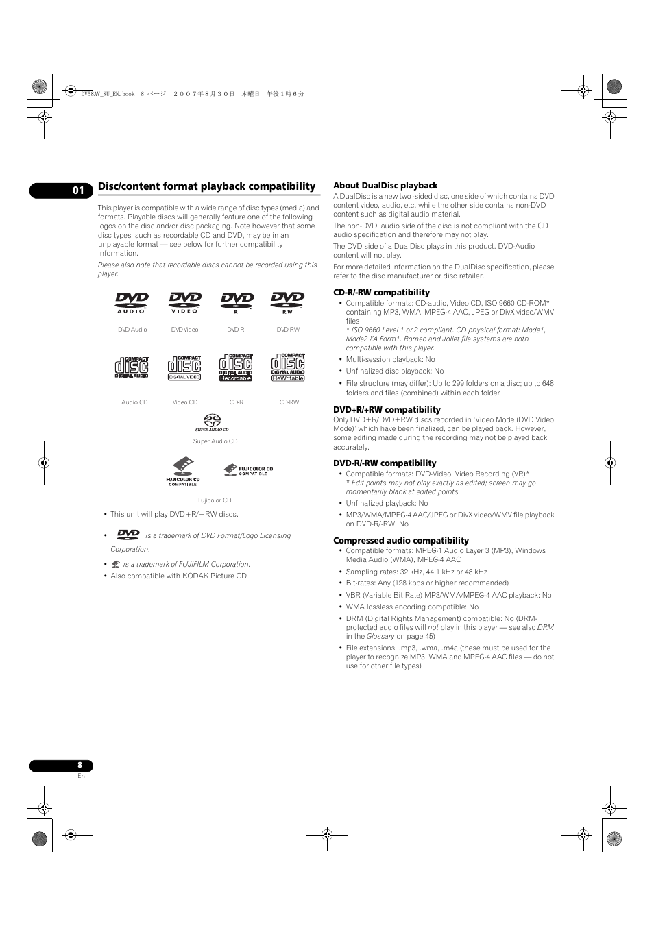 Disc/content format playback compatibility | Pioneer DV58AV_KU_EN User Manual | Page 8 / 48
