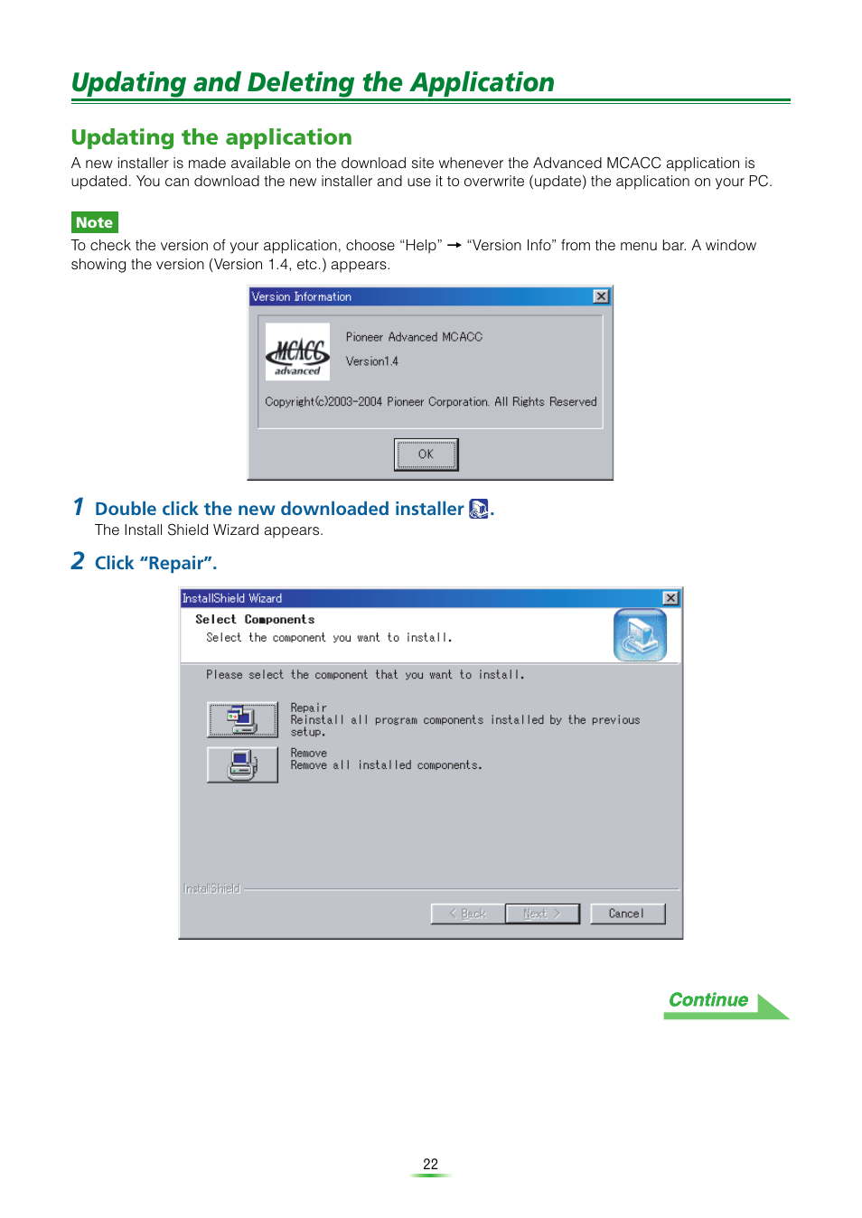 Updating and deleting the application, Updating the application | Pioneer VSX-9120TXH-K User Manual | Page 22 / 30